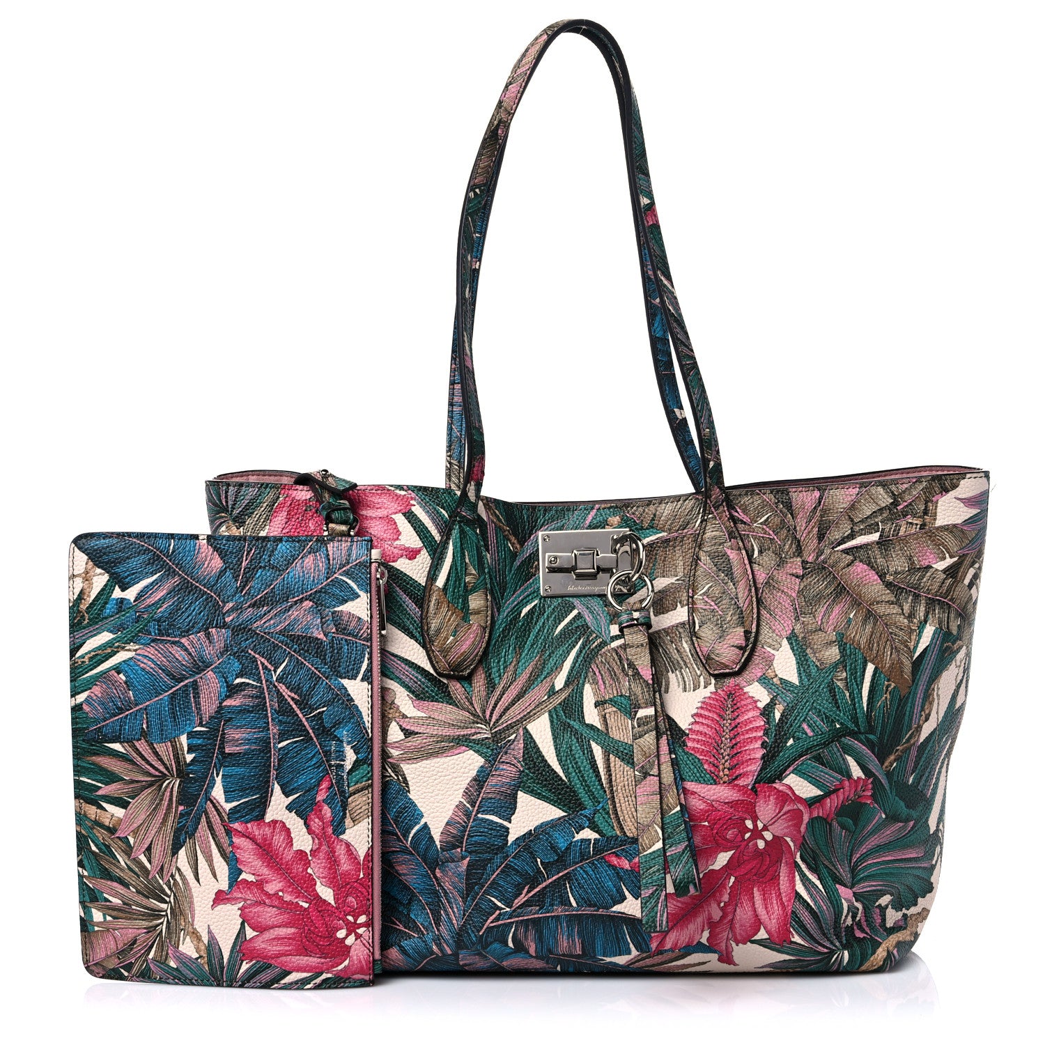 Salvatore Ferragamo Calfskin Tropical Print Studio Color Tote Multicolor 1 of 13