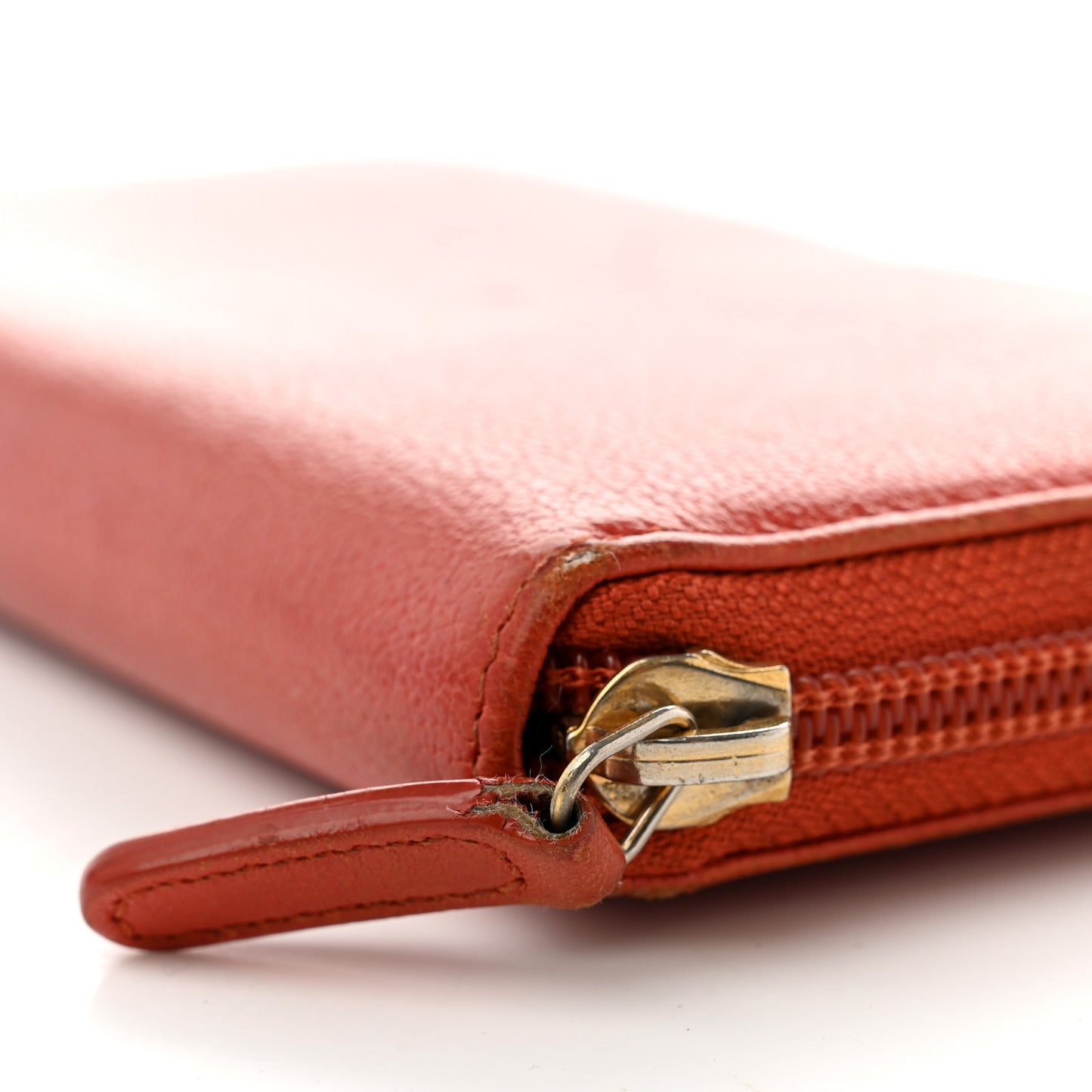 Calfskin Camelia Foil Zip Around Wallet Red