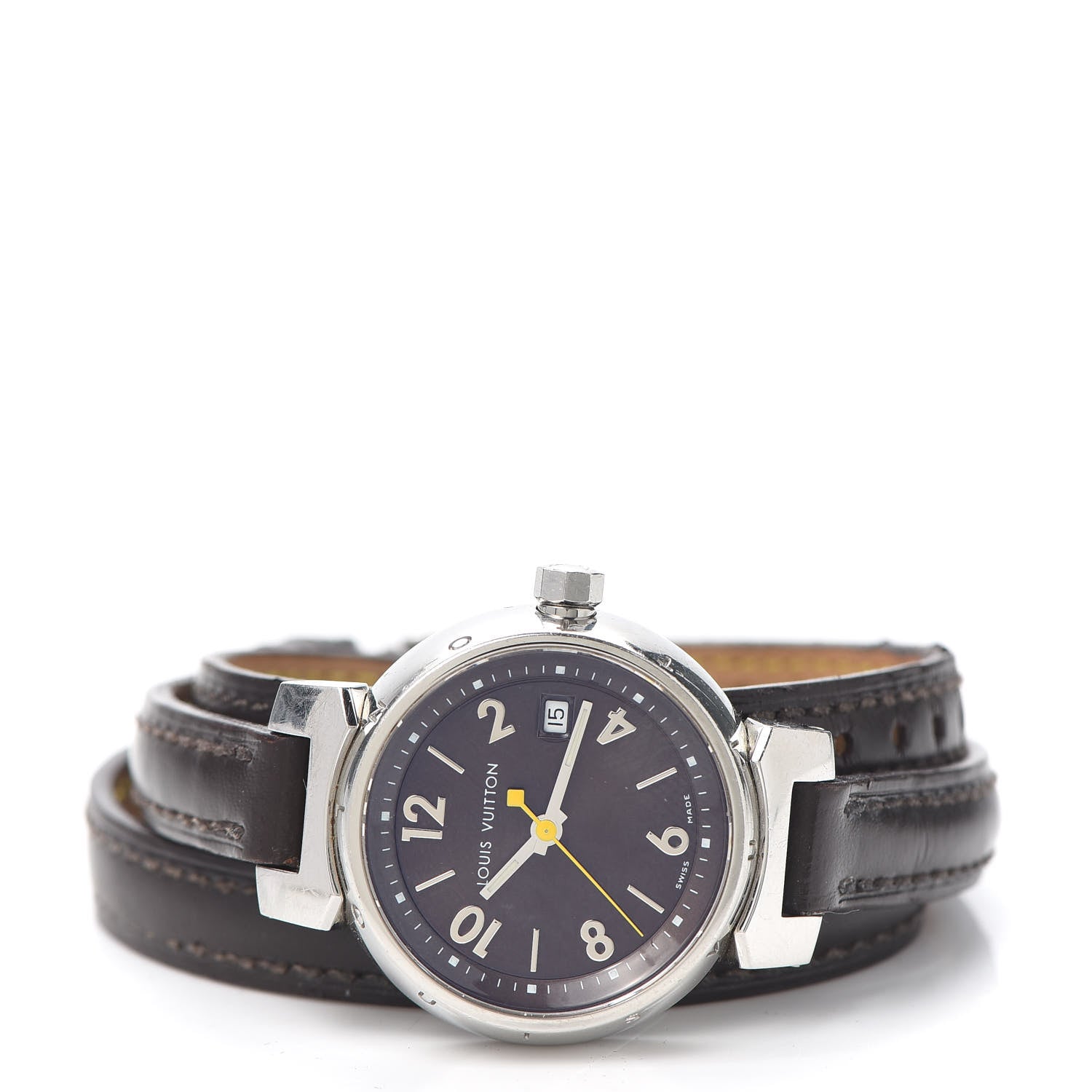 Louis Vuitton Stainless Steel Calfskin 28mm Tambour Triple Wrap Quartz Watch Brown 2 of 4