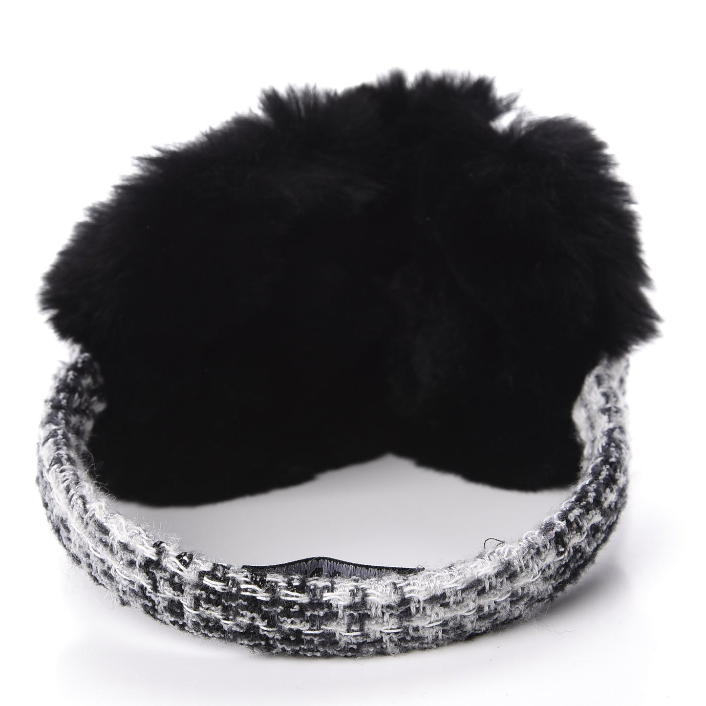 Rabbit Fur Tweed CC Ear Muffs Black White