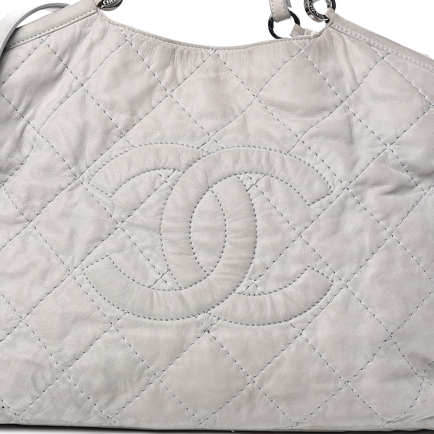 Chanel Iridescent Calfskin Diamond Stitched CC Shopping Tote Gris Clair 14 of 15