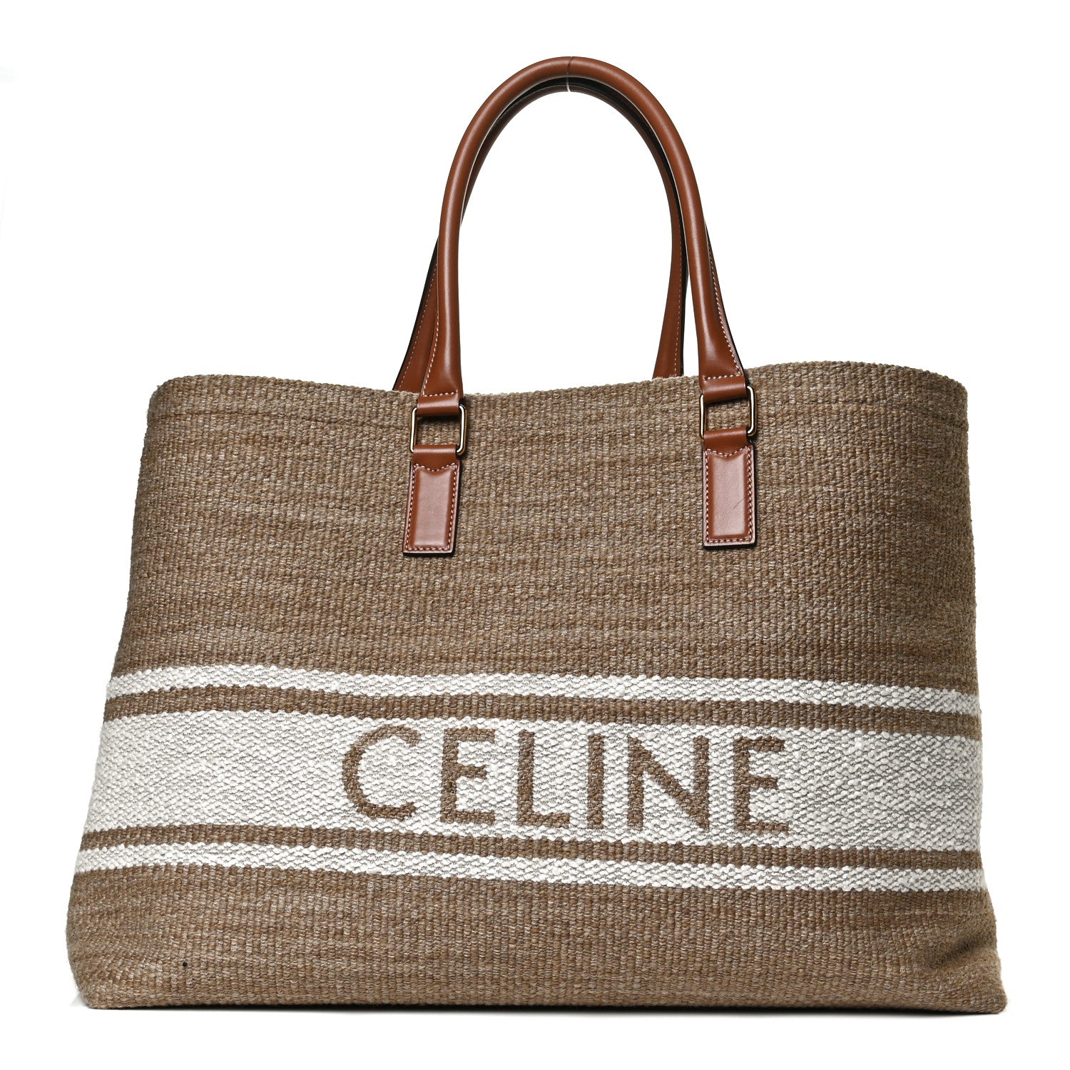 Celine Textile Calfskin Horizontal Cabas Beige Tan 1 of 10