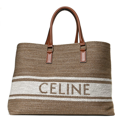 Celine Textile Calfskin Horizontal Cabas Beige Tan 1 of 10