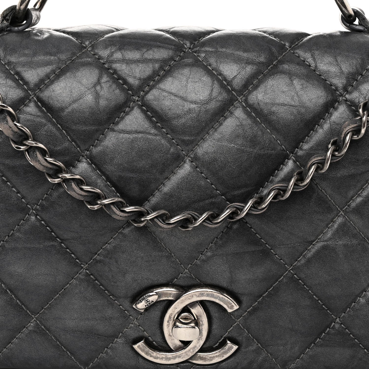 Chanel Aged Calfskin Quilted Small Pondichery Flap Dark Grey 8 of 12