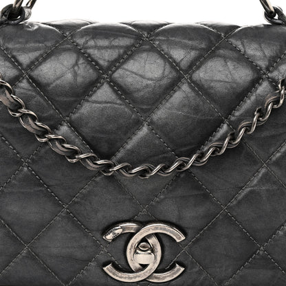 Chanel Aged Calfskin Quilted Small Pondichery Flap Dark Grey 8 of 12