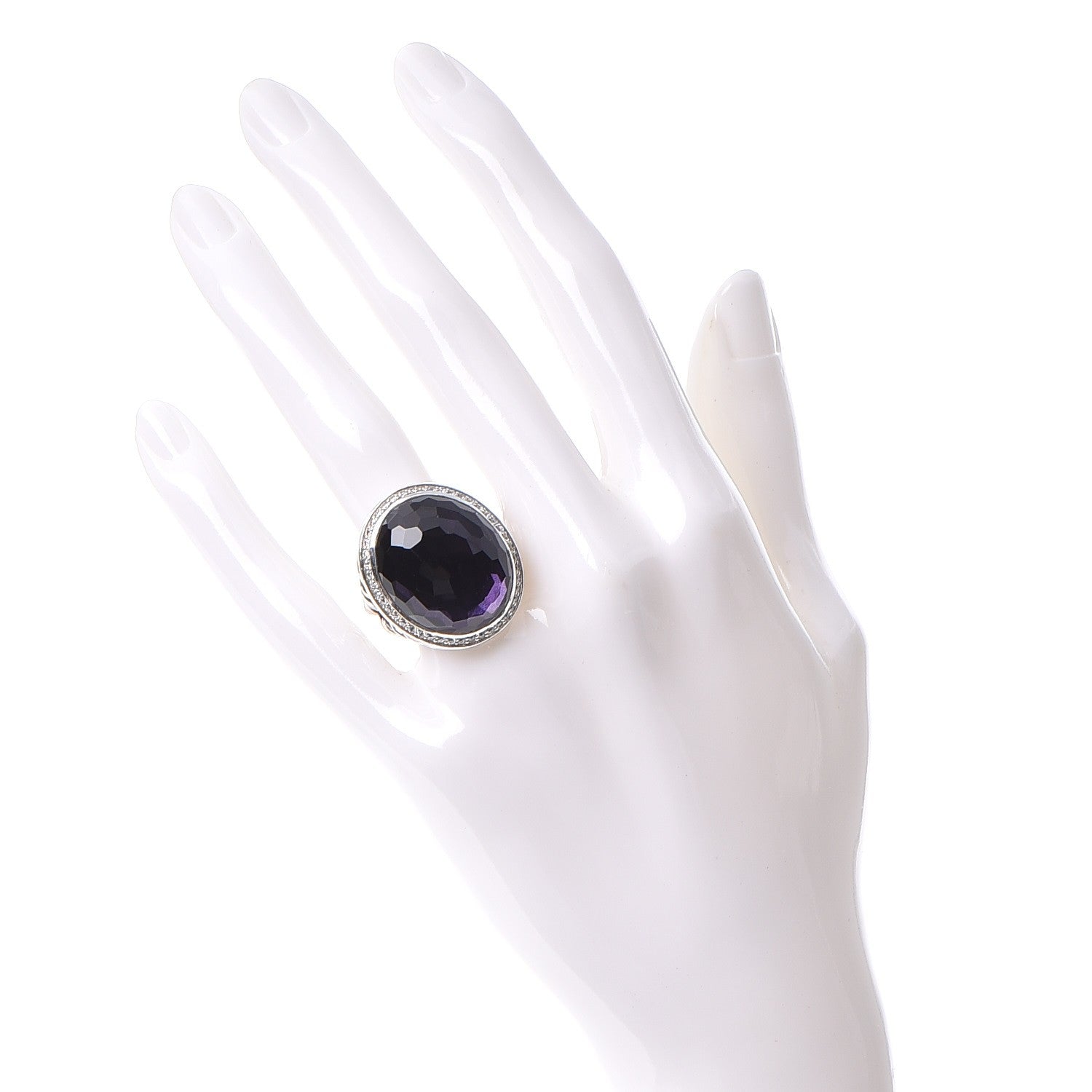 David Yurman Sterling Silver Diamond Black Orchid 26mm Signature Oval Ring 54 7 2 of 7