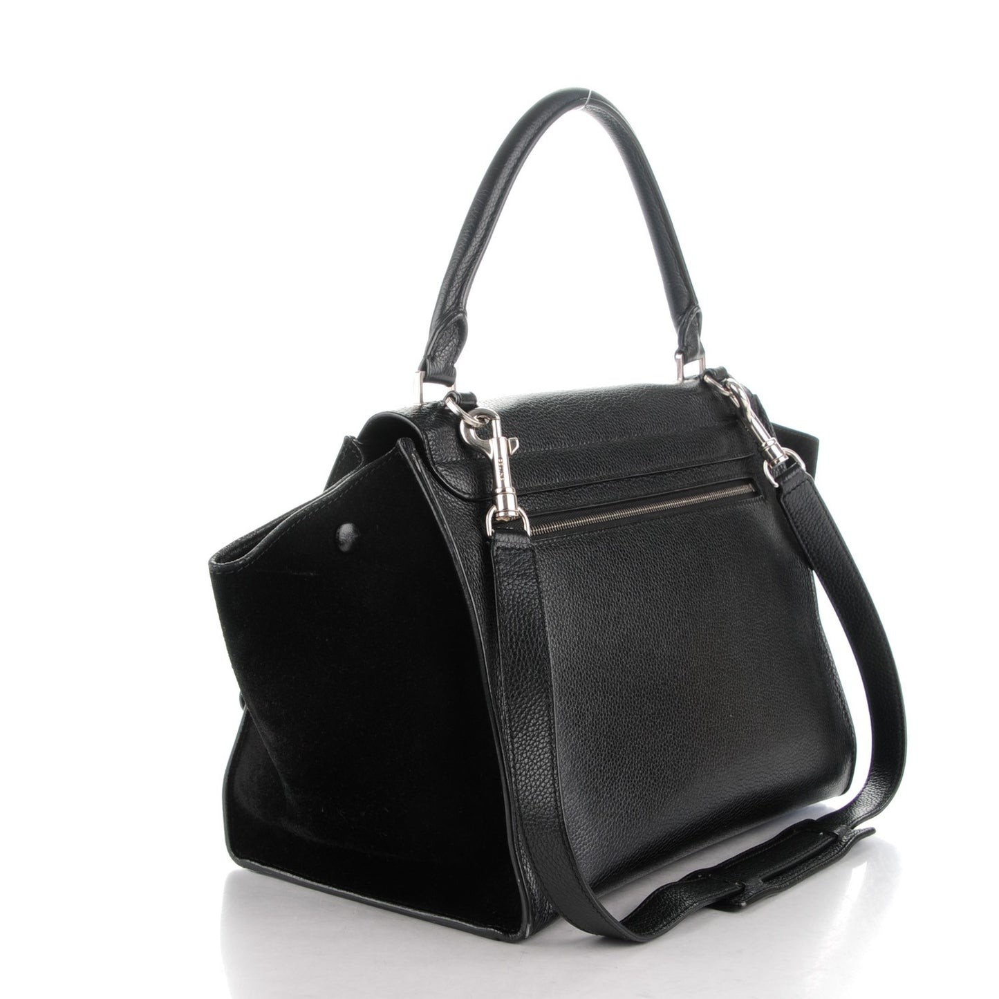 Drummed Calfskin Suede Medium Trapeze Black