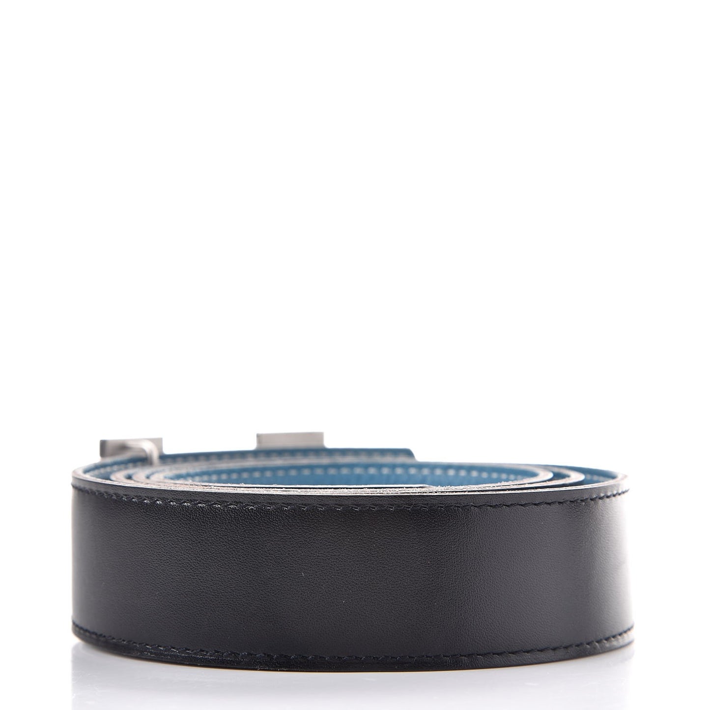 Box Taurillon Clemence 32mm H Belt 95 Black Blue Jean