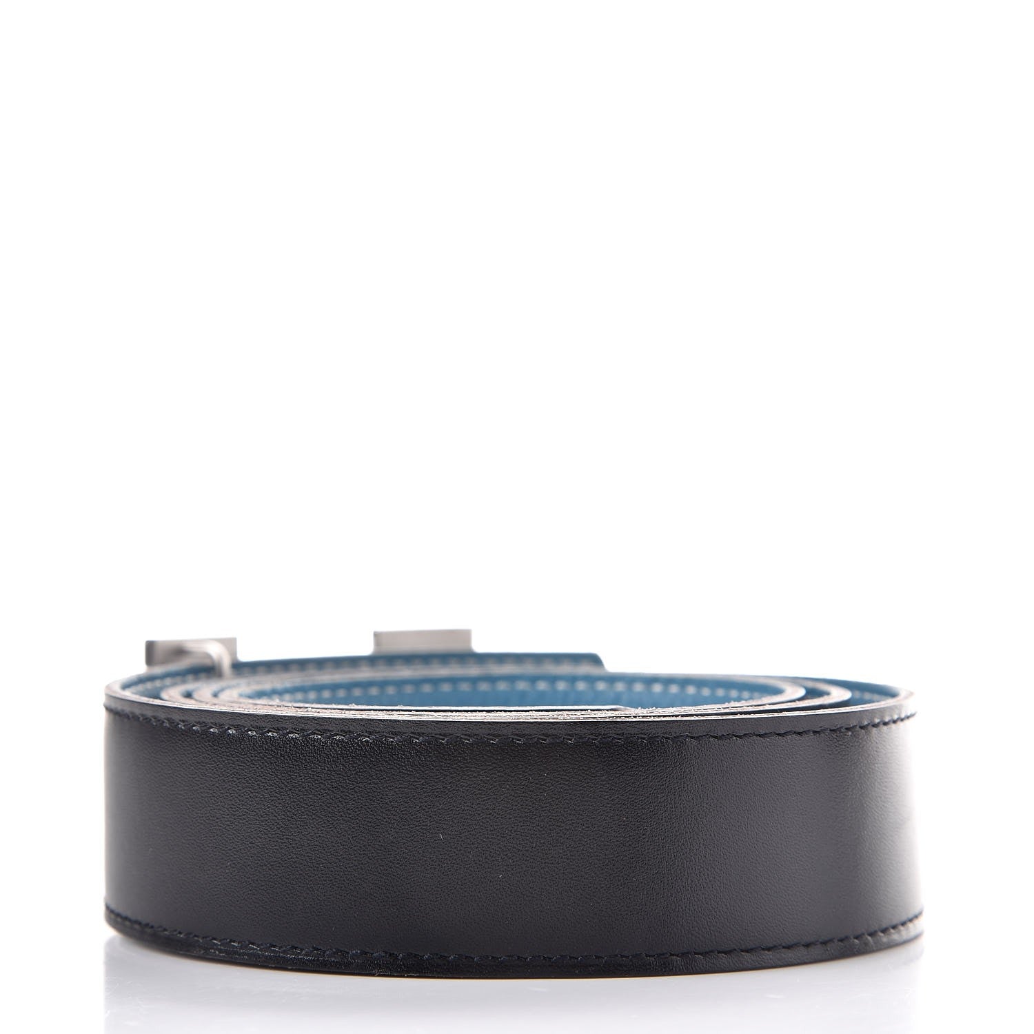 Hermes Box Taurillon Clemence 32mm H Belt 95 Black Blue Jean 3 of 7