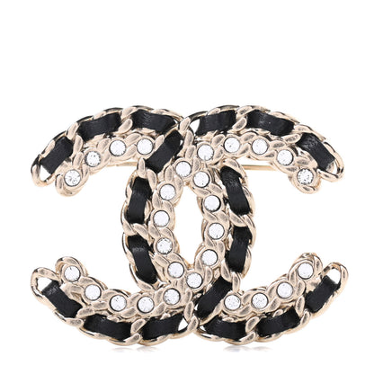 Chanel Lambskin Crystal Vintage Allure CC Chain Brooch Black Gold 1 of 5