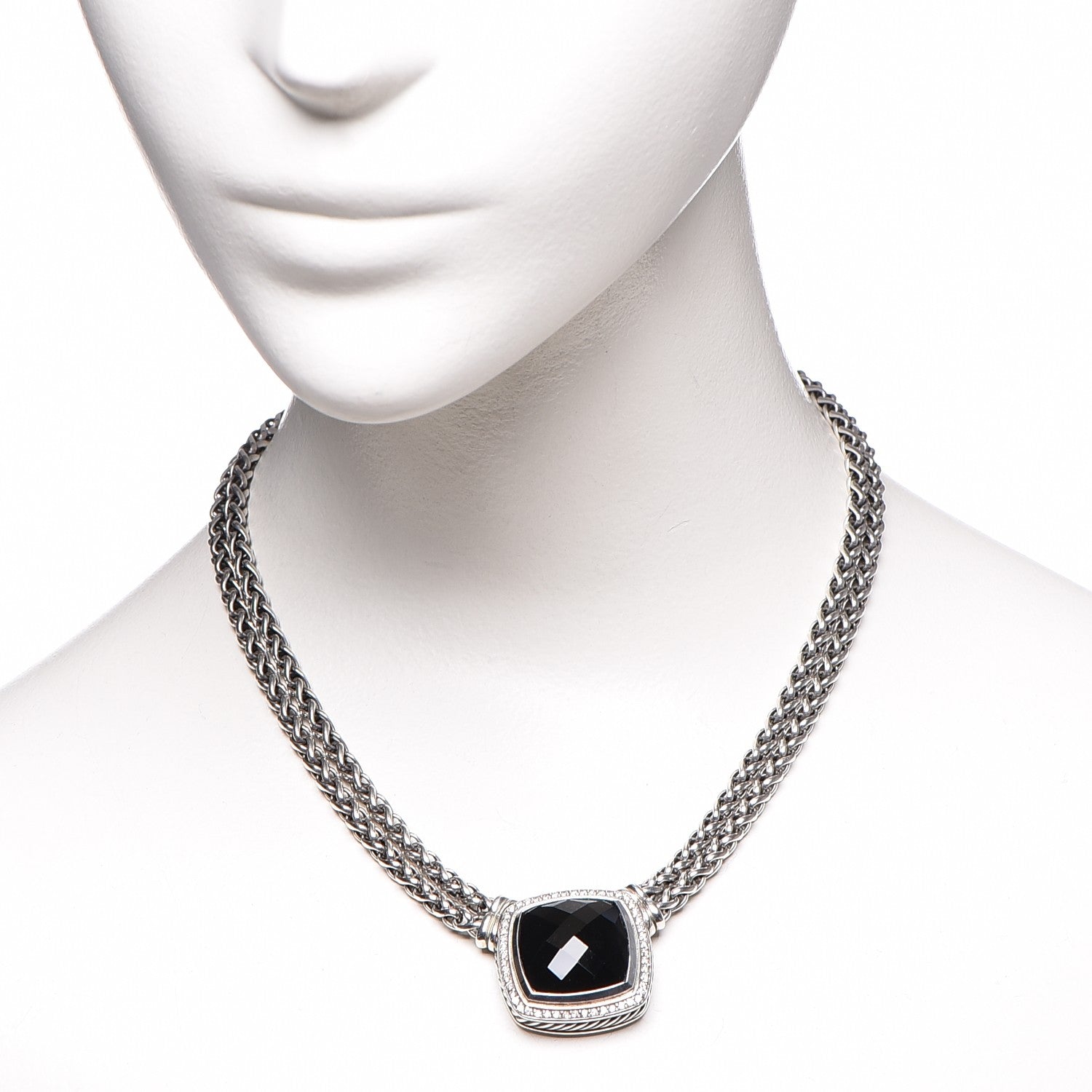 David Yurman Sterling Silver Diamond Black Onyx 19mm Albion Double Wheat Chain Necklace 10 of 15