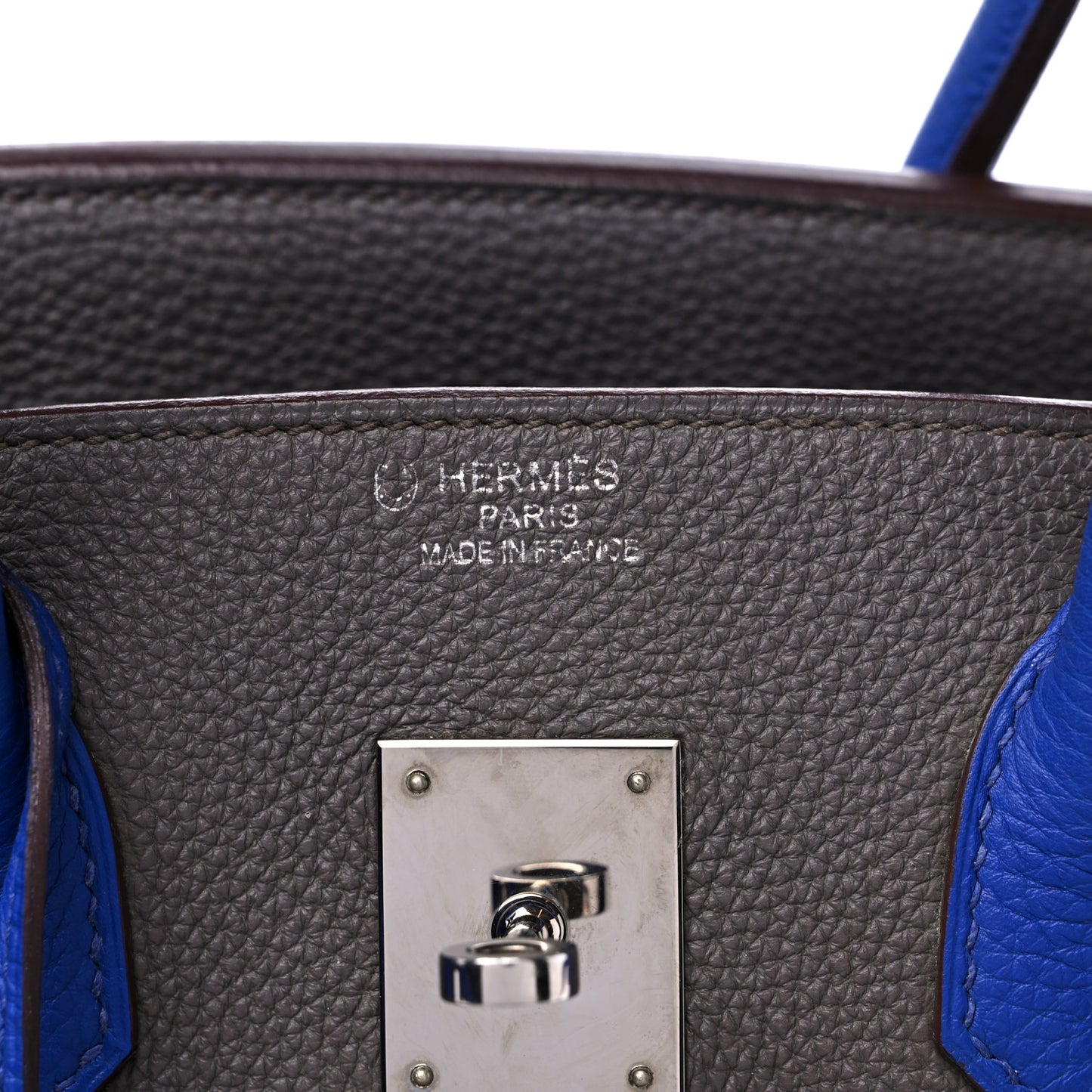 Togo Bi Color Horseshoe Birkin 35 Etain Bleu Electrique