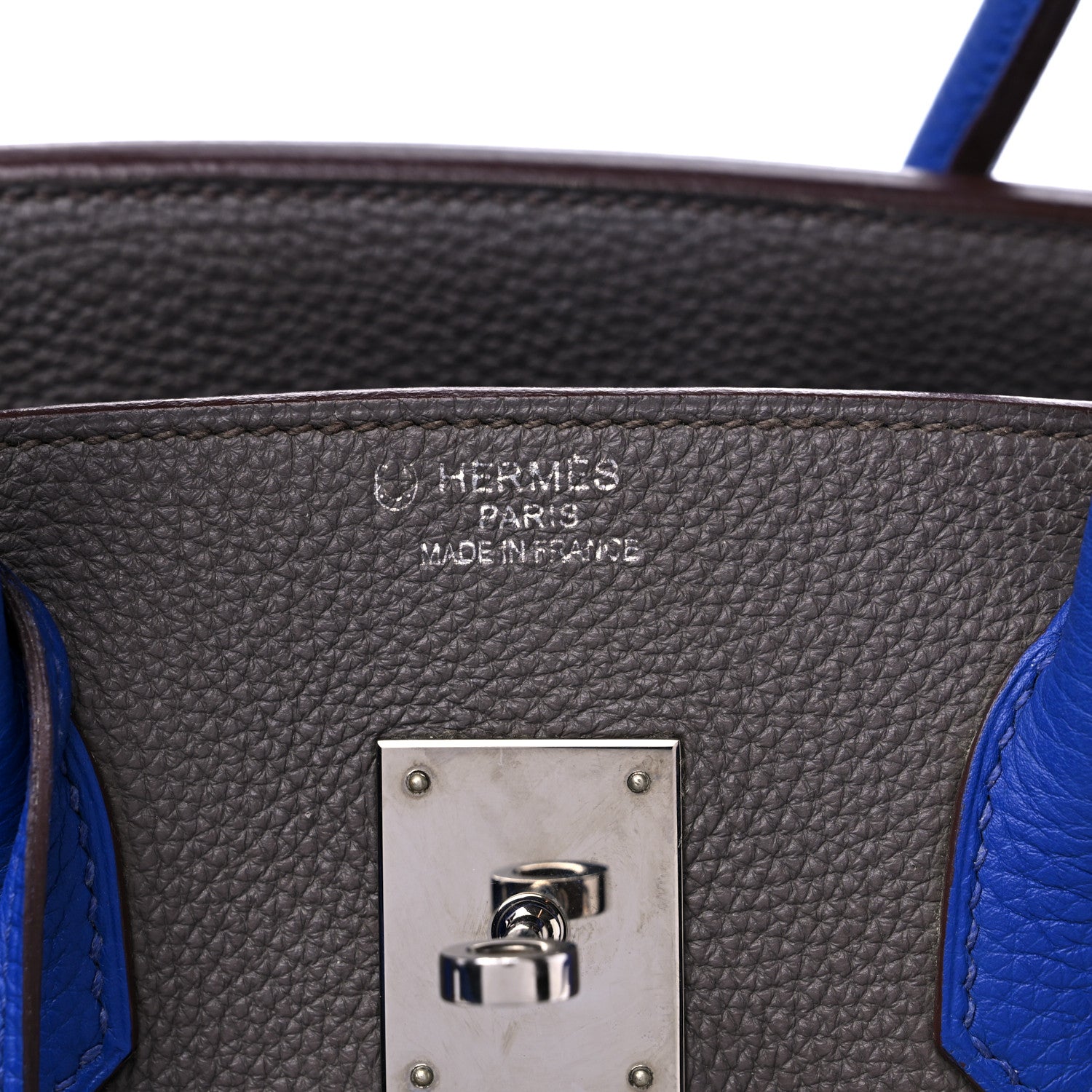 Hermes Togo Bi Color Horseshoe Birkin 35 Etain Bleu Electrique 6 of 15
