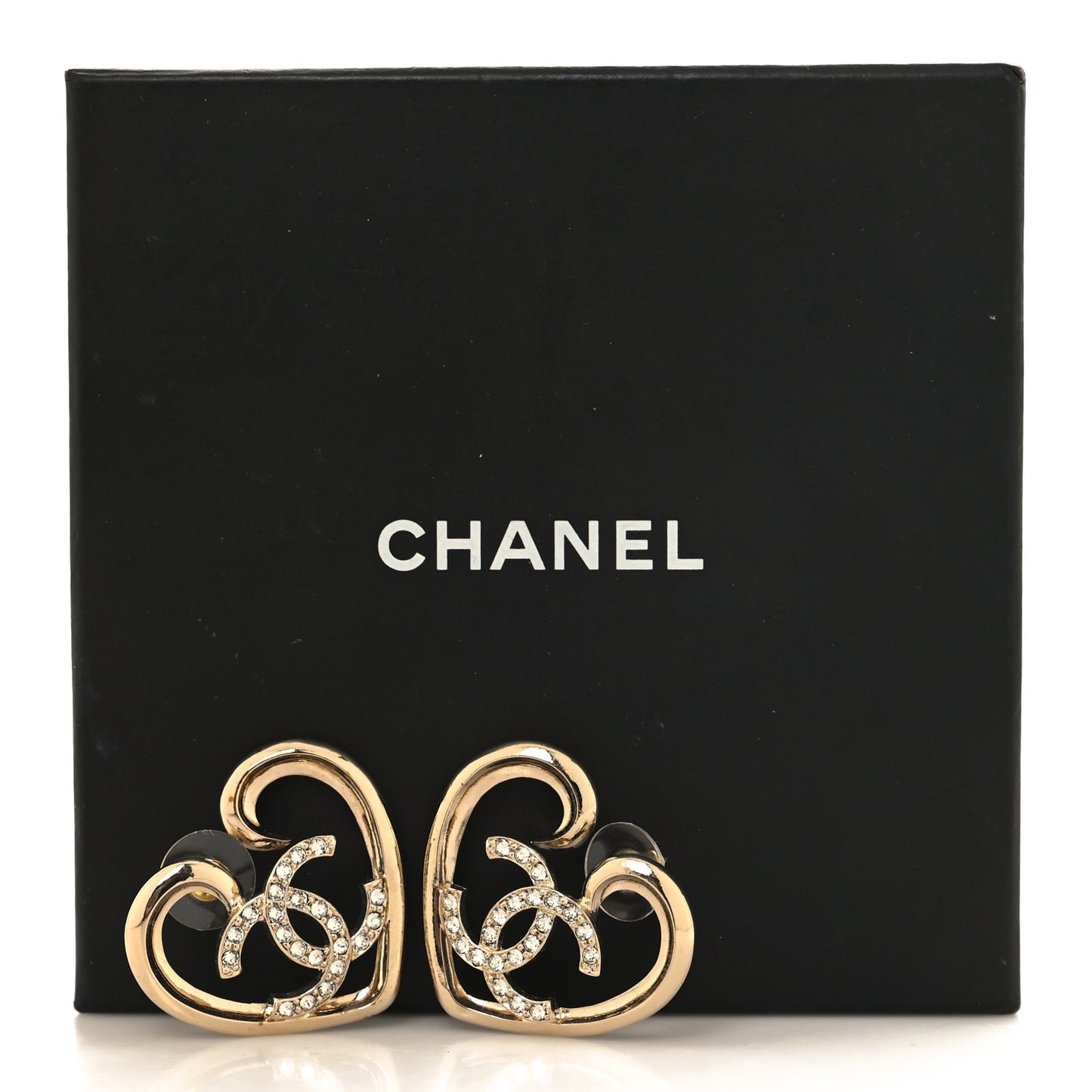 Metal Crystal CC Logo Heart Earrings Gold