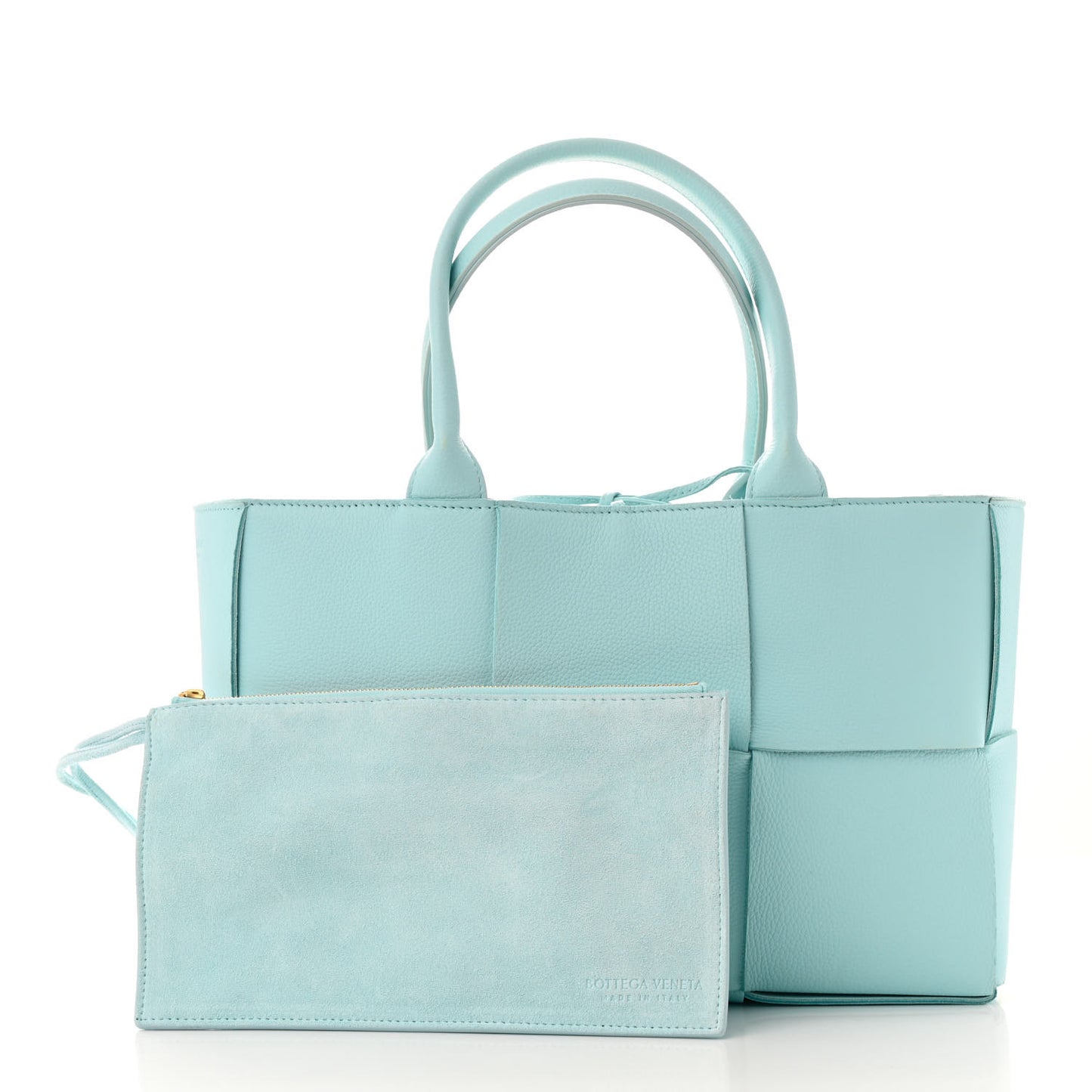 Grained Calfskin Maxi Intrecciato Small Arco Tote Pale Blue