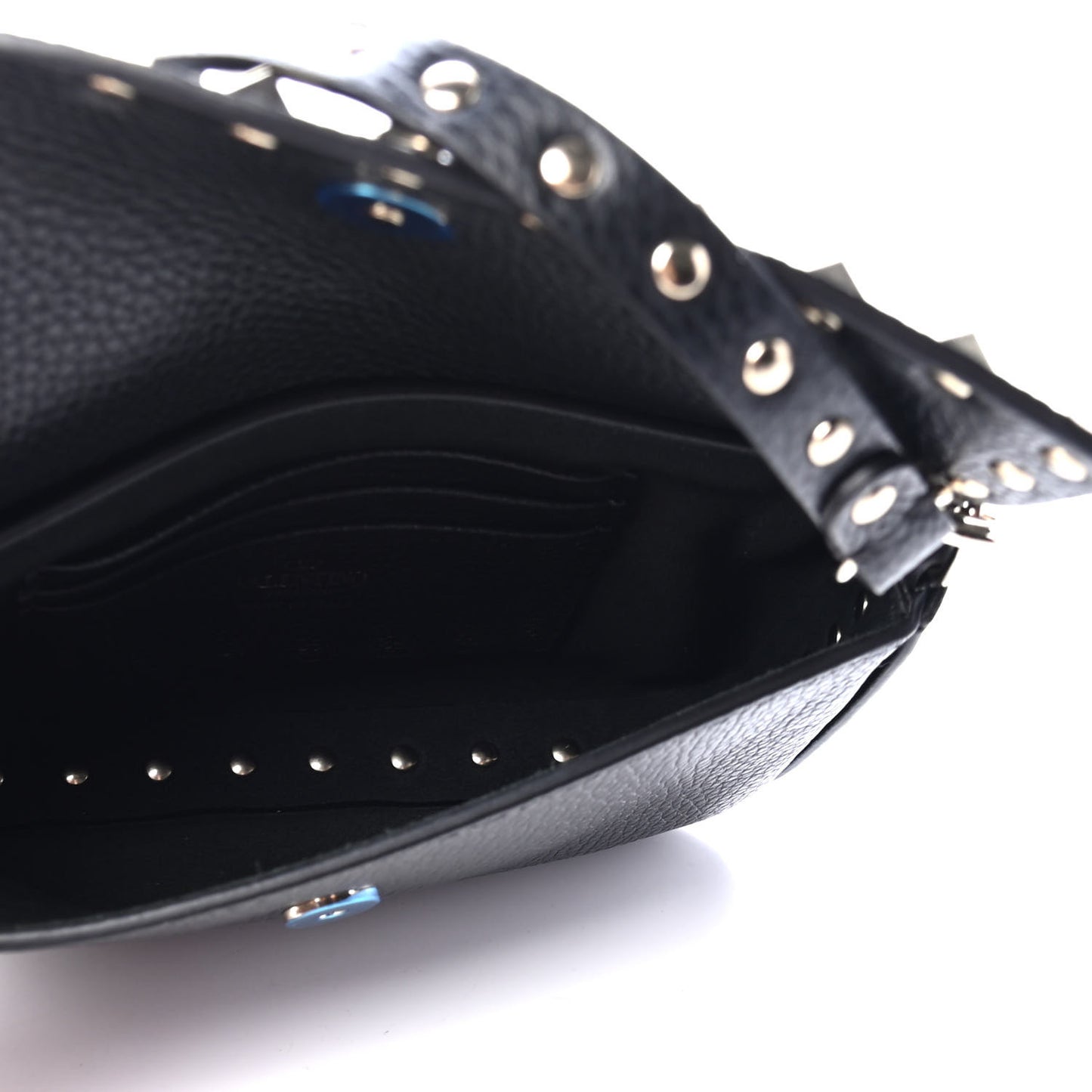 Grainy Calfskin Rockstud Crossbody Pouch Black