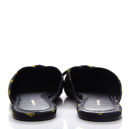 Balenciaga Crepe Satin BB Printed Pointy Toe Knife Flat Mules 39 Black Yellow Fluo 7 of 11