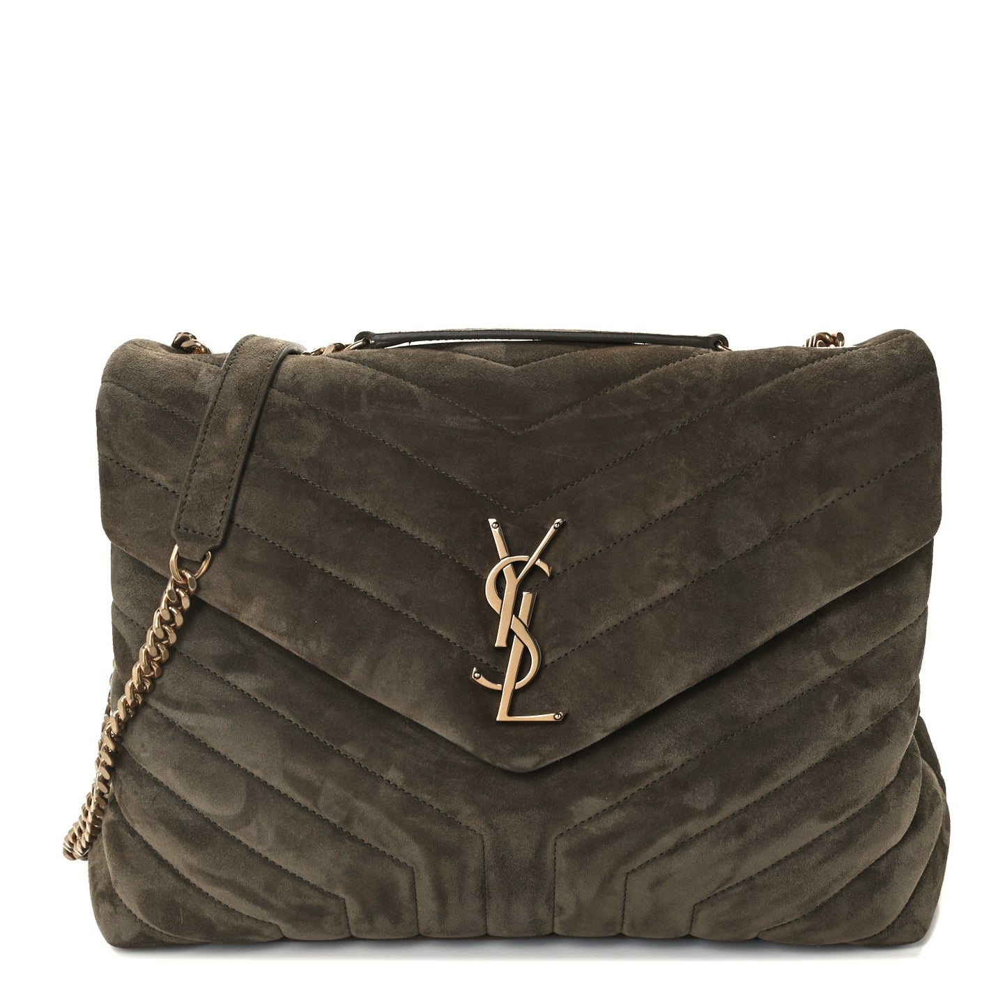 Suede Y Quilted Monogram Medium Loulou Chain Satchel Seaweed
