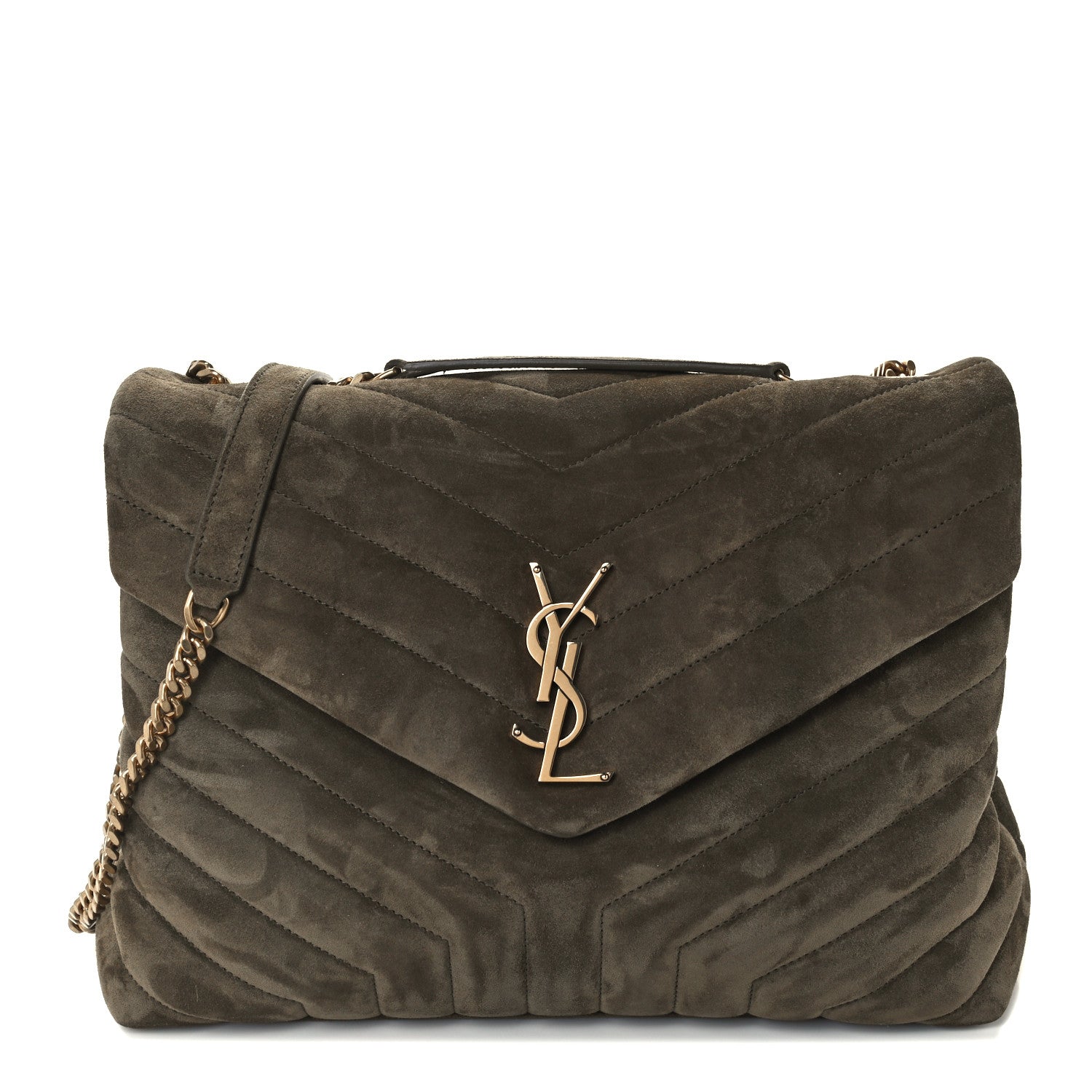 Saint Laurent Suede Y Quilted Monogram Medium Loulou Chain Satchel Seaweed 1 of 11