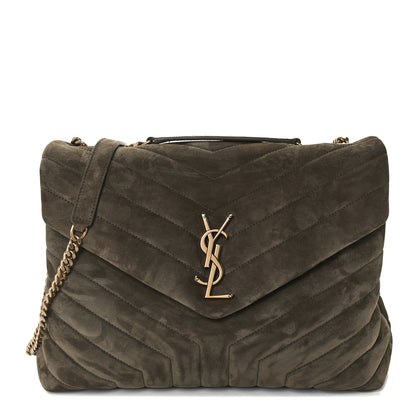 Saint Laurent Suede Y Quilted Monogram Medium Loulou Chain Satchel Seaweed 1 of 11
