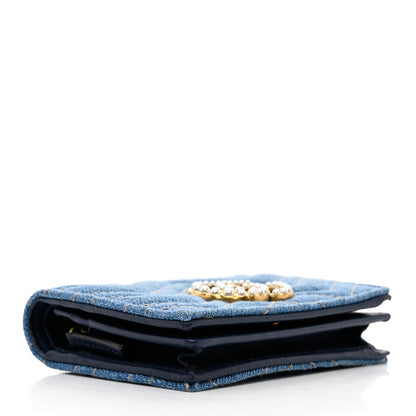 Gucci Denim Matelasse Pearly GG Marmont Card Case Wallet Blue 4 of 8