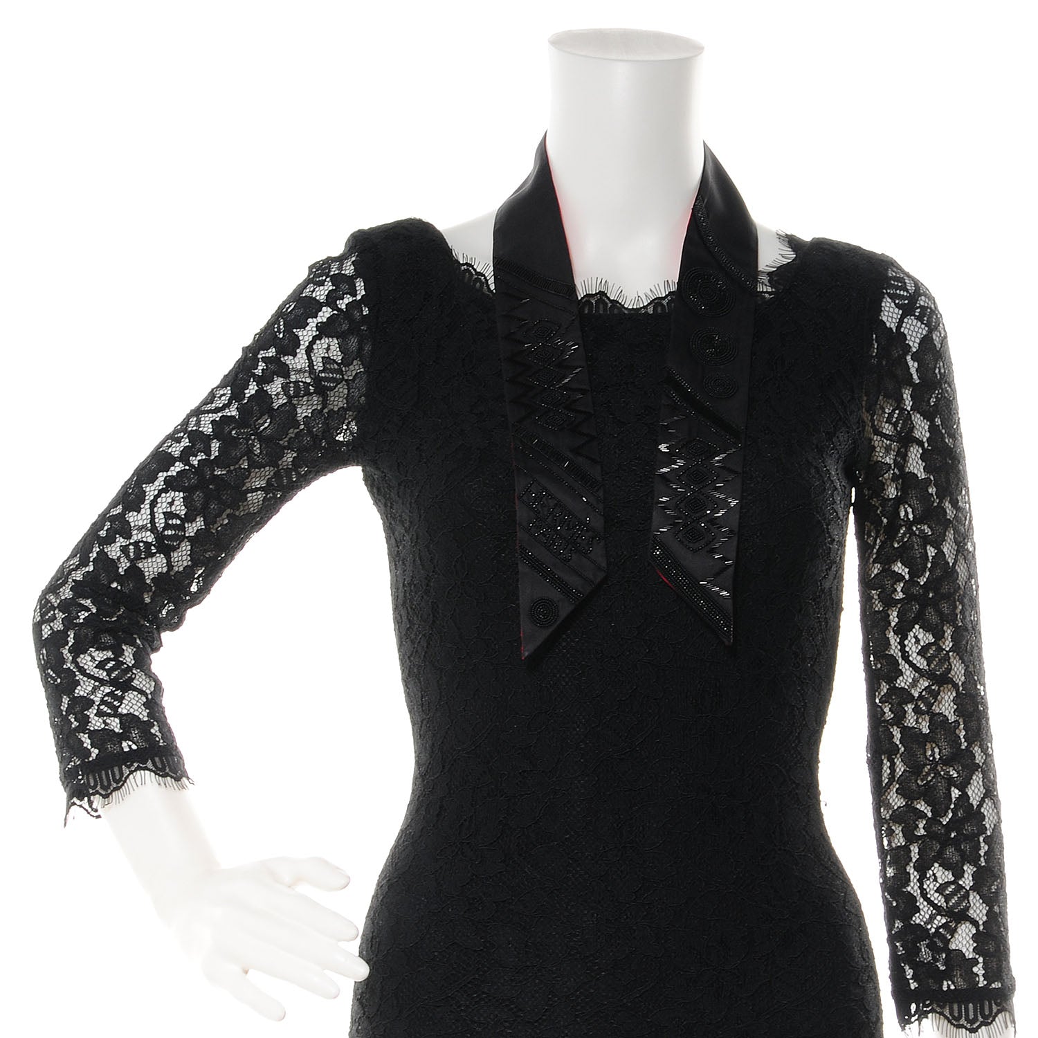 Hermes Silk Beaded Precieux Art Deco Ribbon Twilly Black 2 of 6