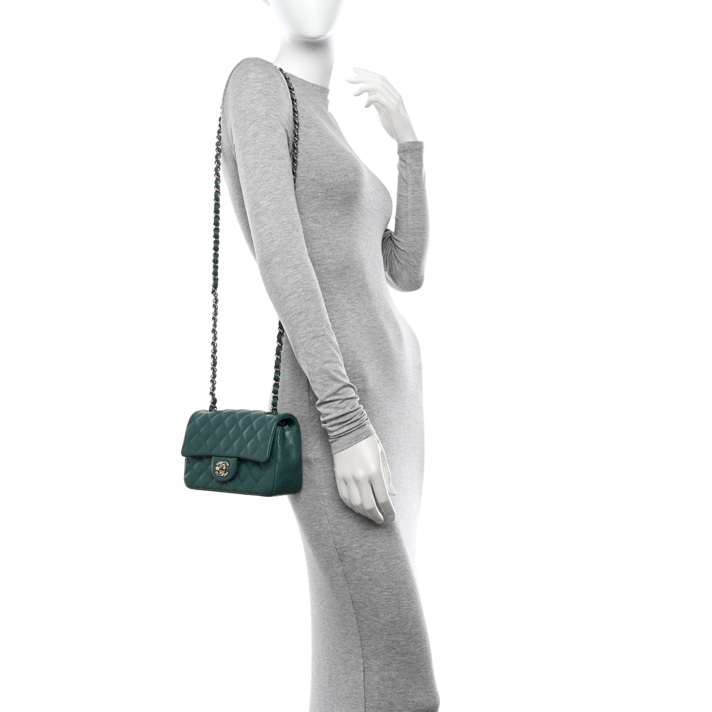 Lambskin Quilted Mini Rectangular Flap Green