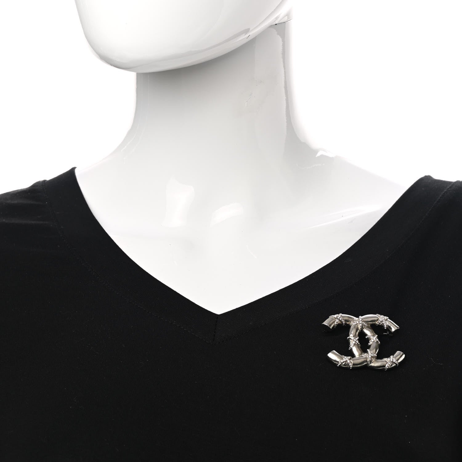 Chanel Crystal CC Brooch Silver 2 of 5