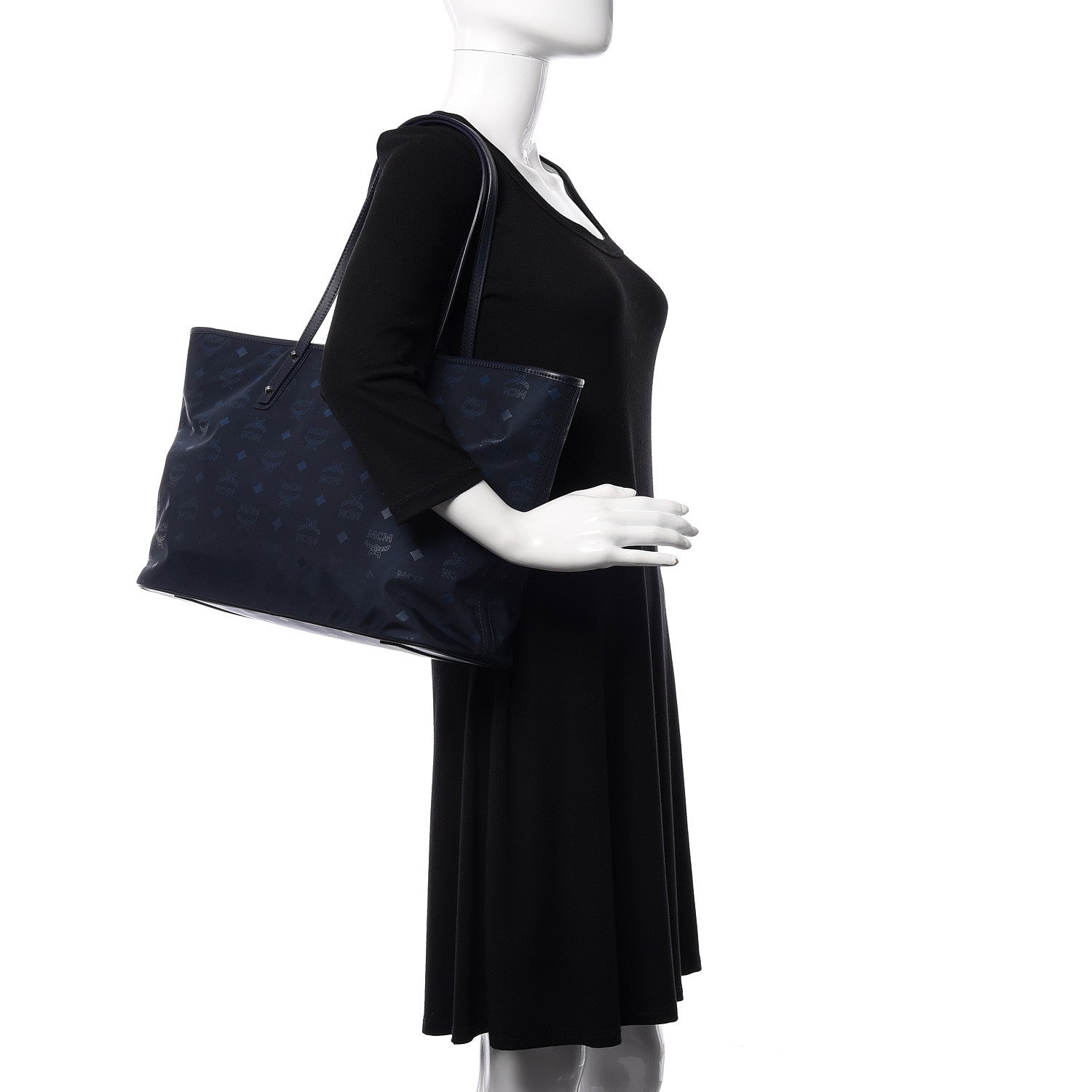 MCM Nylon Monogram Medium Dieter Shopper Tote Navy 2 of 10