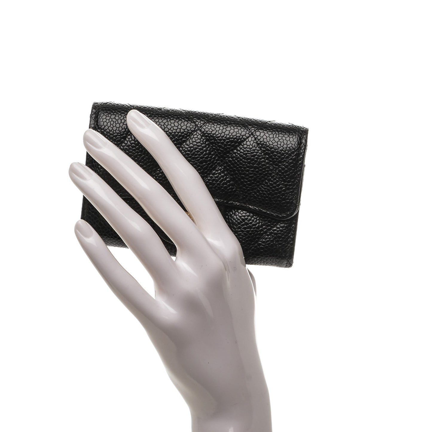 Caviar Quilted Flap Card Holder Black