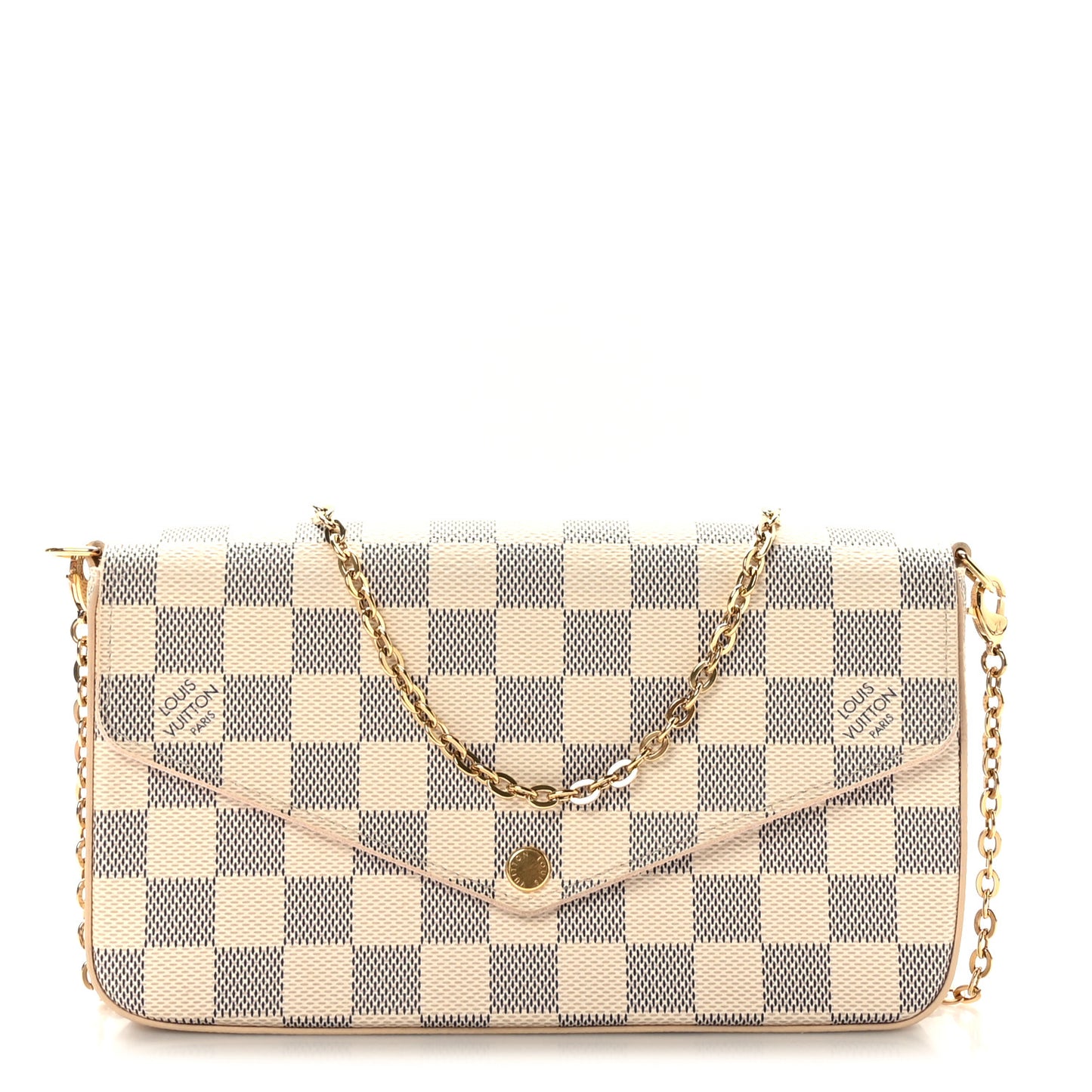 Damier Azur Pochette Felicie Chain Wallet Rose Ballerine