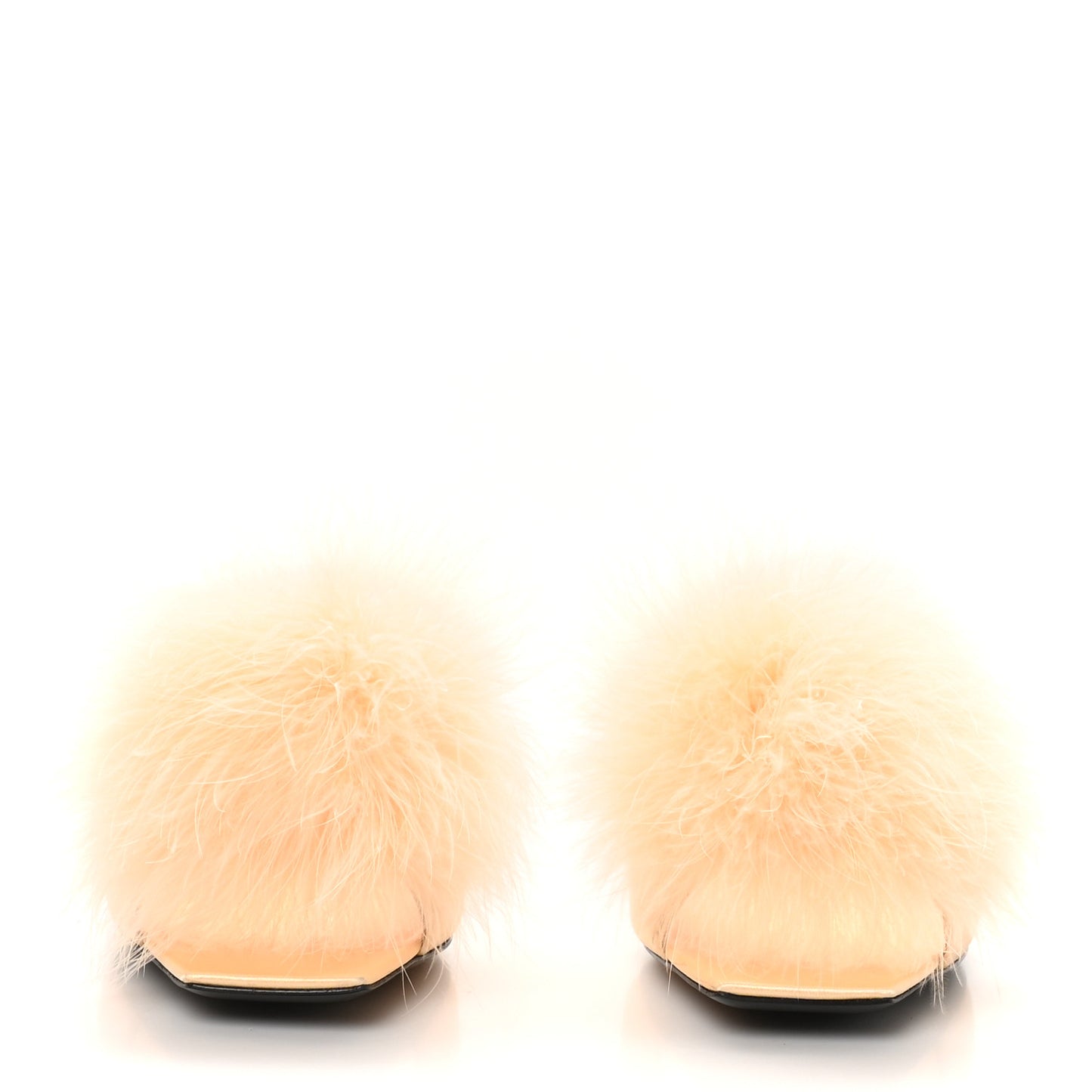 Crepe Satin Blanco 60 Feathered Mule Sandals 37 Soft Nude