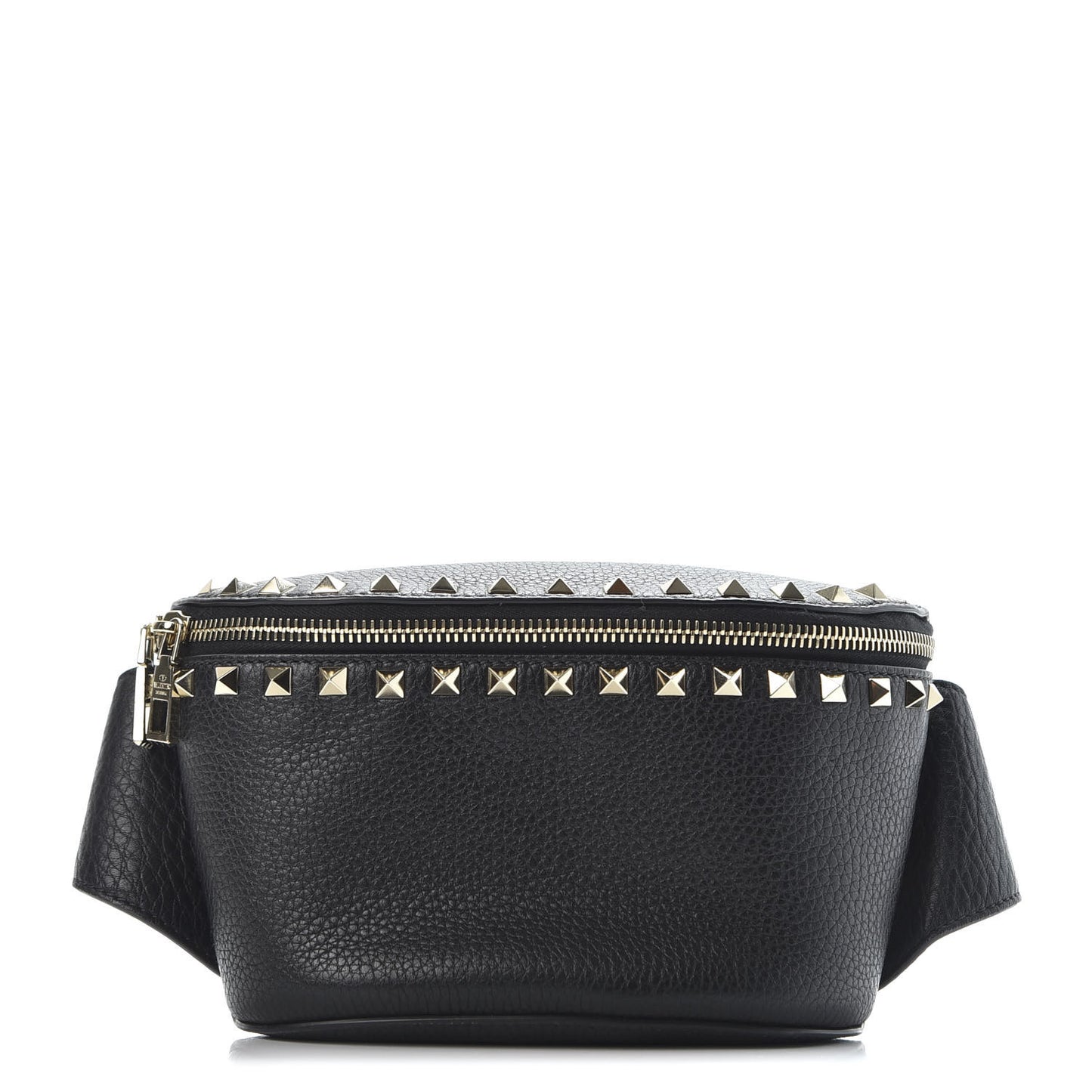 Grainy Calfskin Rockstud Belt Bag Black