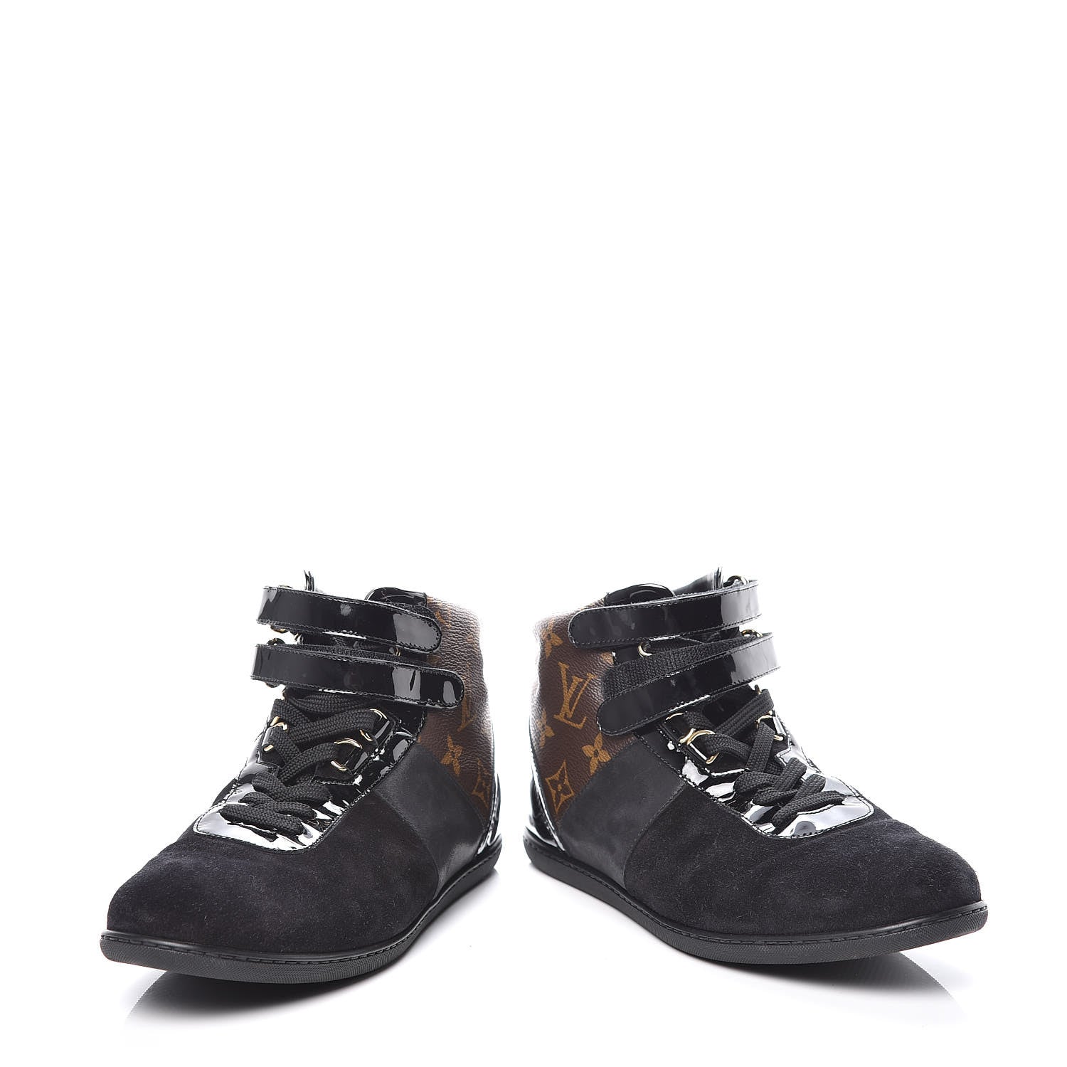 Louis Vuitton Suede Patent Monogram Move Up Sneakers 38 Black 6 of 12