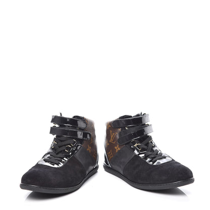 Louis Vuitton Suede Patent Monogram Move Up Sneakers 38 Black 6 of 12