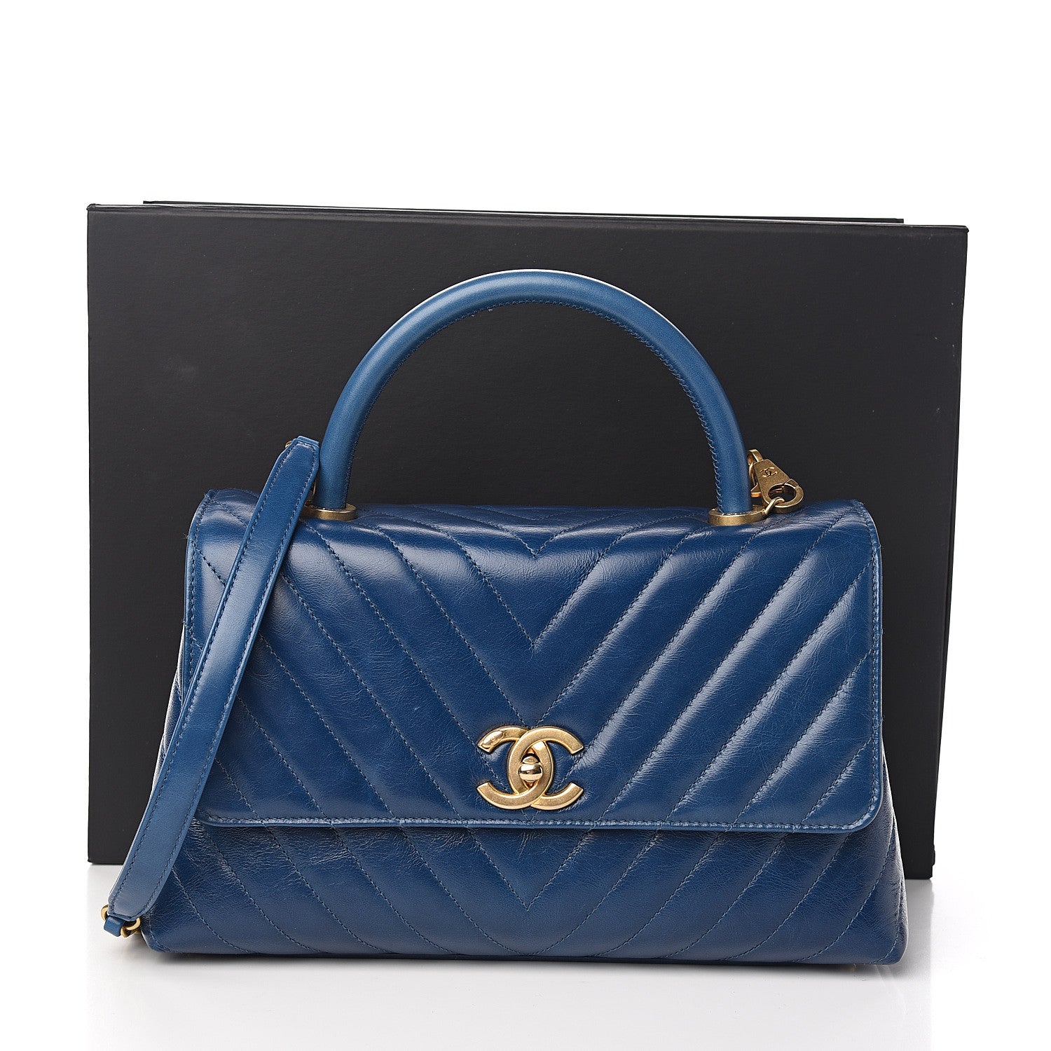 Chanel Calfskin Chevron Quilted Small Coco Handle Flap Blue 9 of 9
