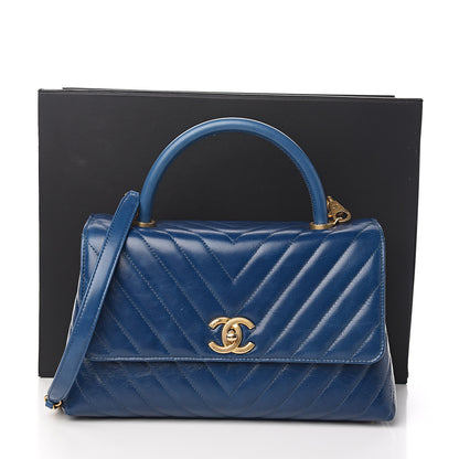 Chanel Calfskin Chevron Quilted Small Coco Handle Flap Blue 9 of 9