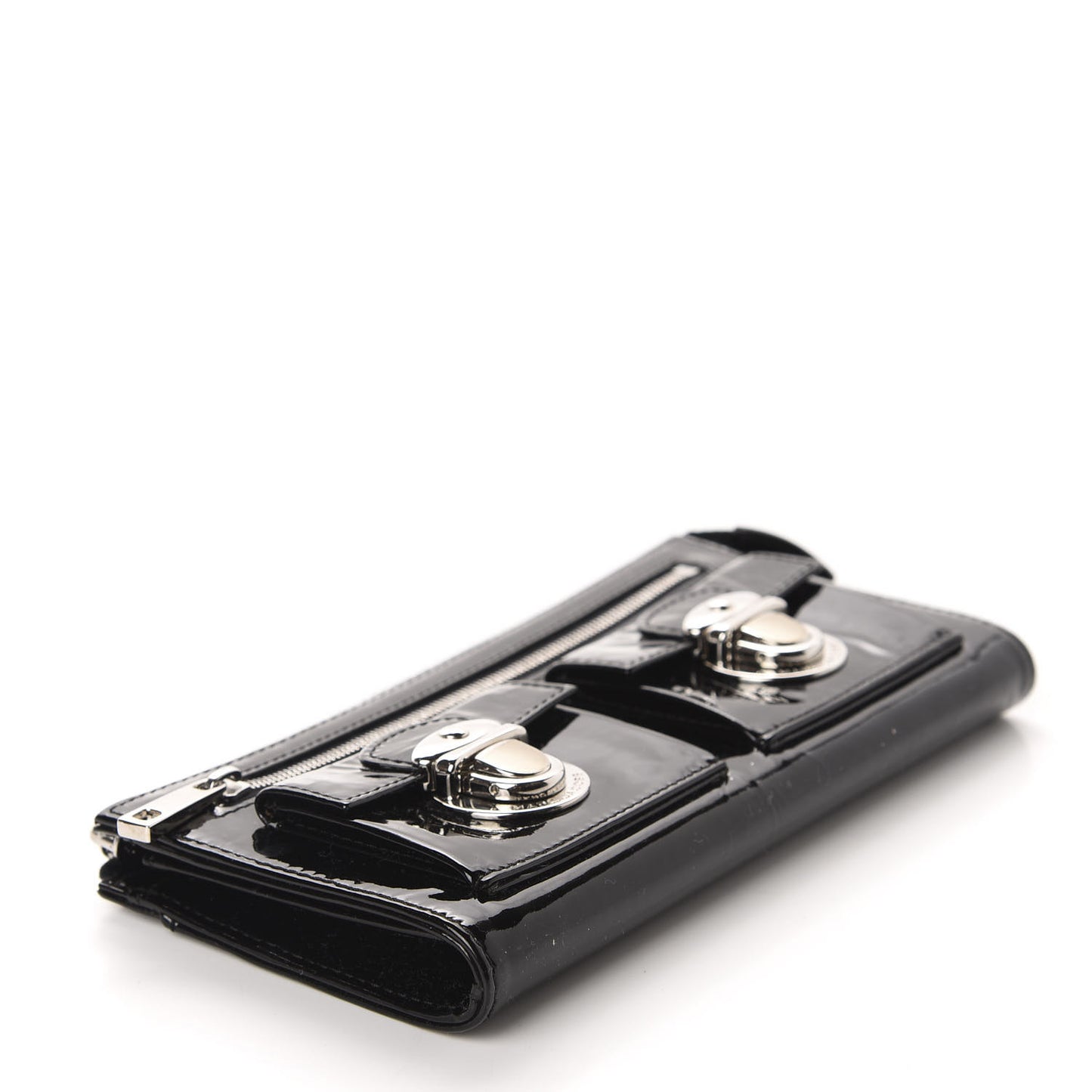 Patent Zip Clutch Wallet Black