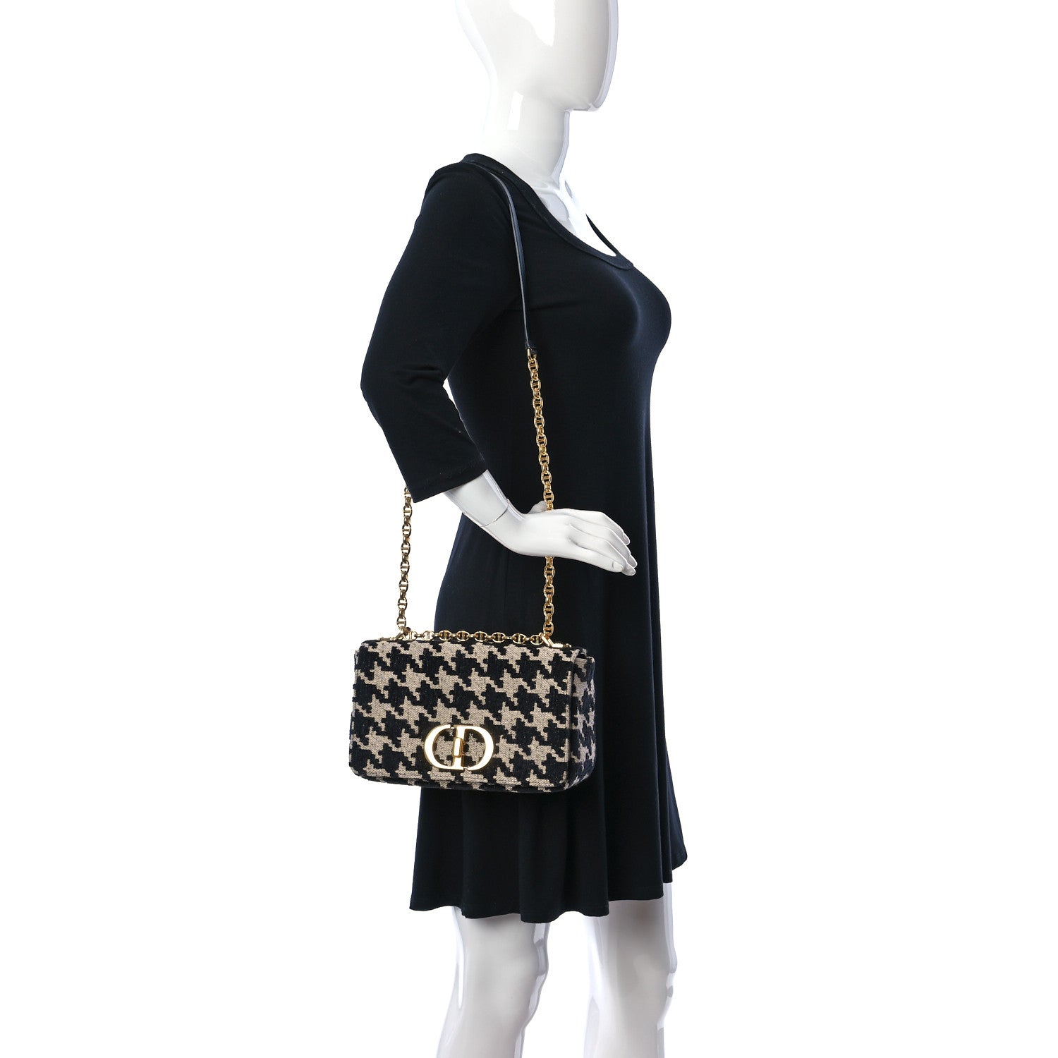 Christian Dior Technical Canvas Macro Houndstooth Medium Caro Bag Black White 2 of 10