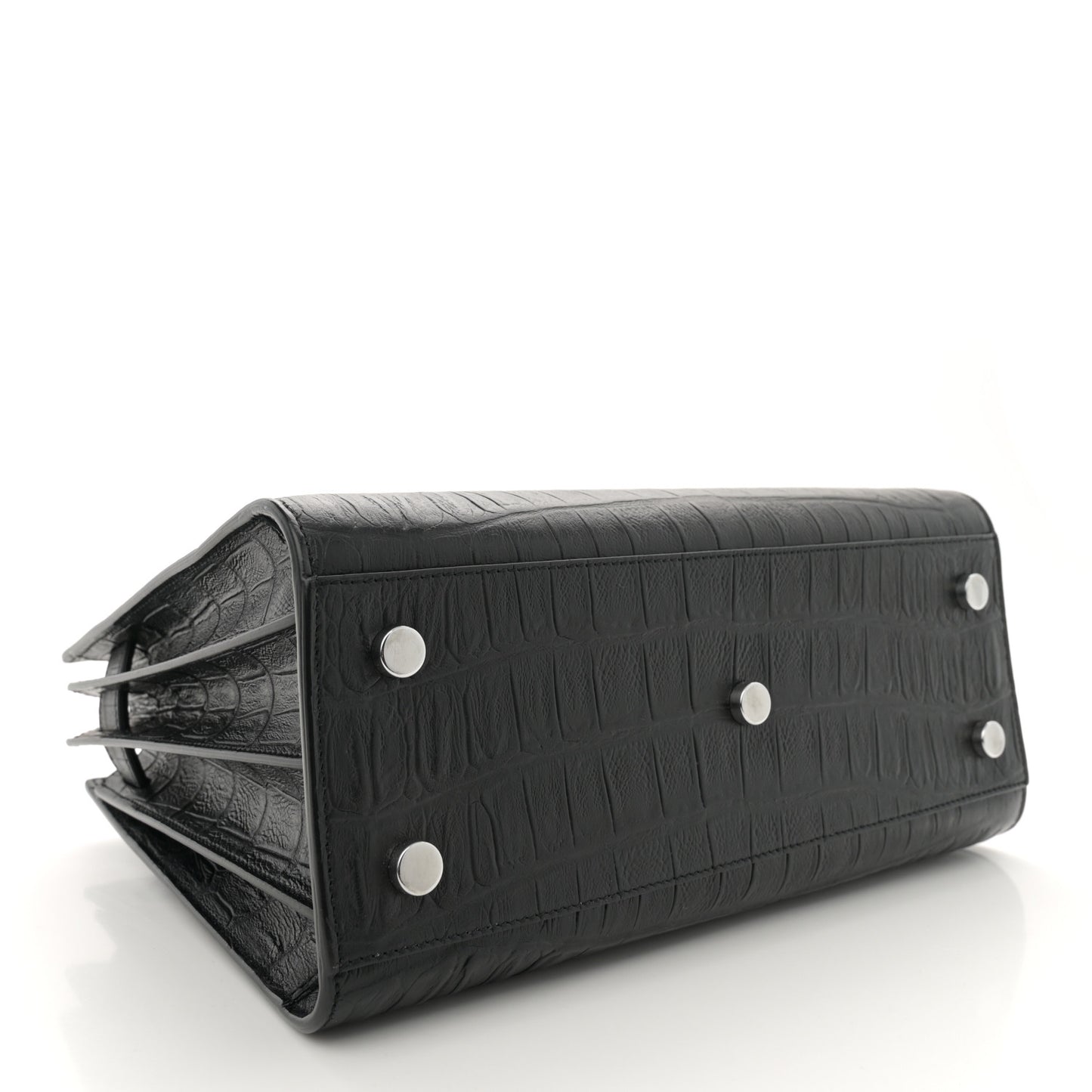 Calfskin Crocodile Embossed Baby Sac De Jour Carryall Black