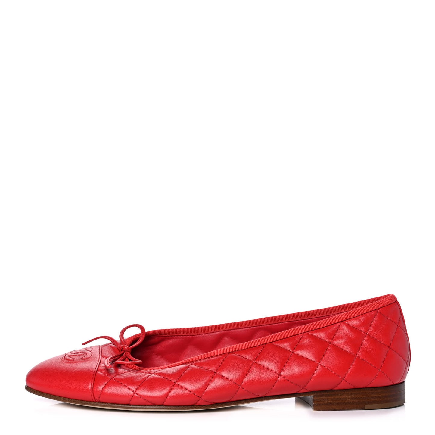 Lambskin Quilted CC Cap Toe Ballerina Flats 41 Red