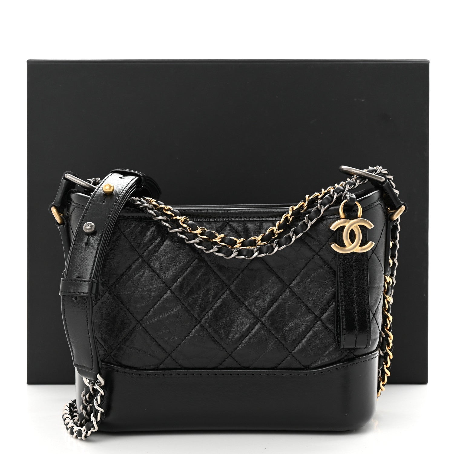 Chanel Aged Calfskin Quilted Small Gabrielle Hobo Black 11 of 11