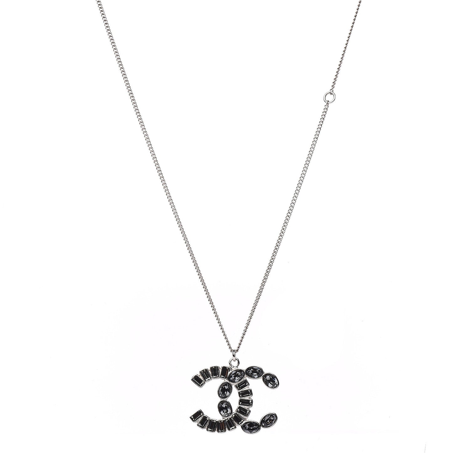 Baguette Crystal CC Pendant Necklace Silver