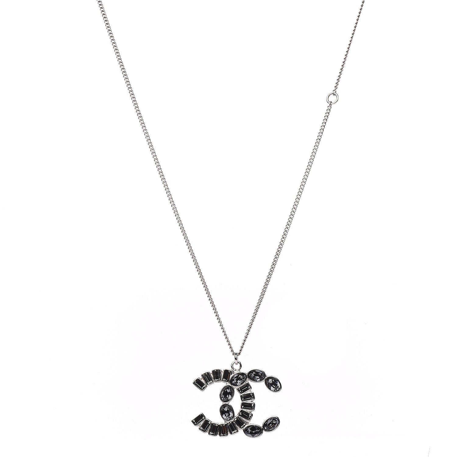 Chanel Baguette Crystal CC Pendant Necklace Silver 1 of 4