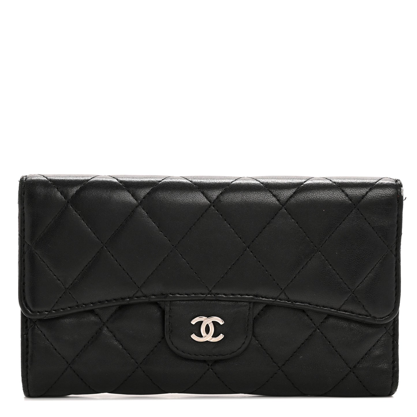 Lambskin Quilted Large Flap Wallet Black