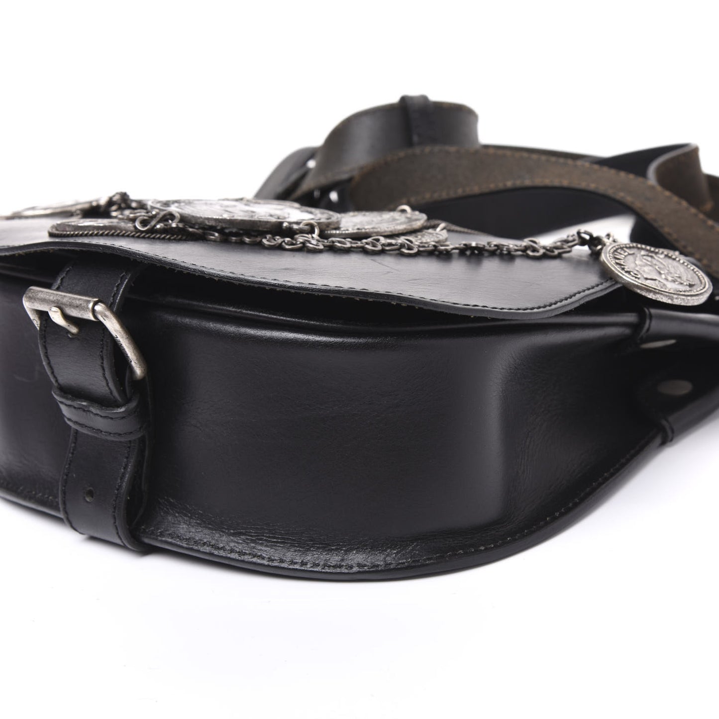Calfskin Medallion Coins Saddle Bag Black