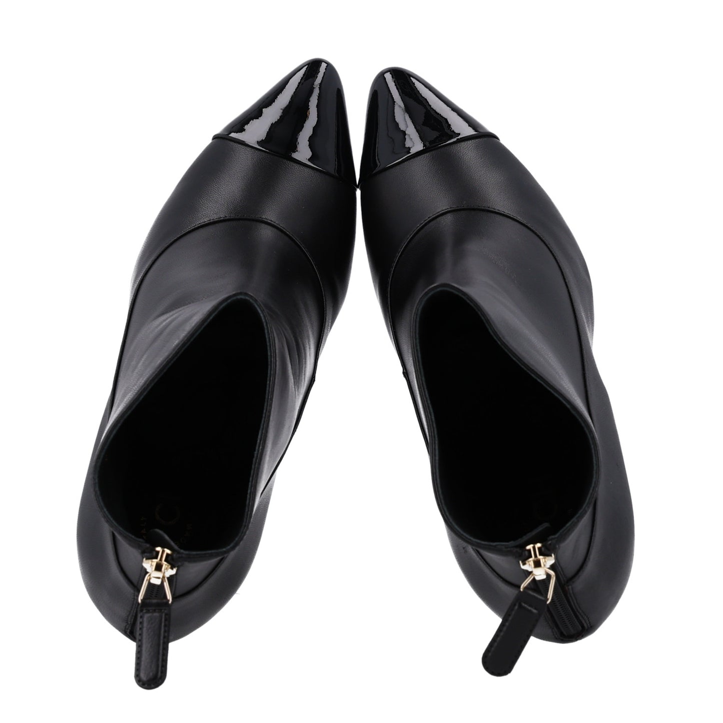Lambskin Patent Calfskin Pearl Cap Toe Short Boots 36 Black