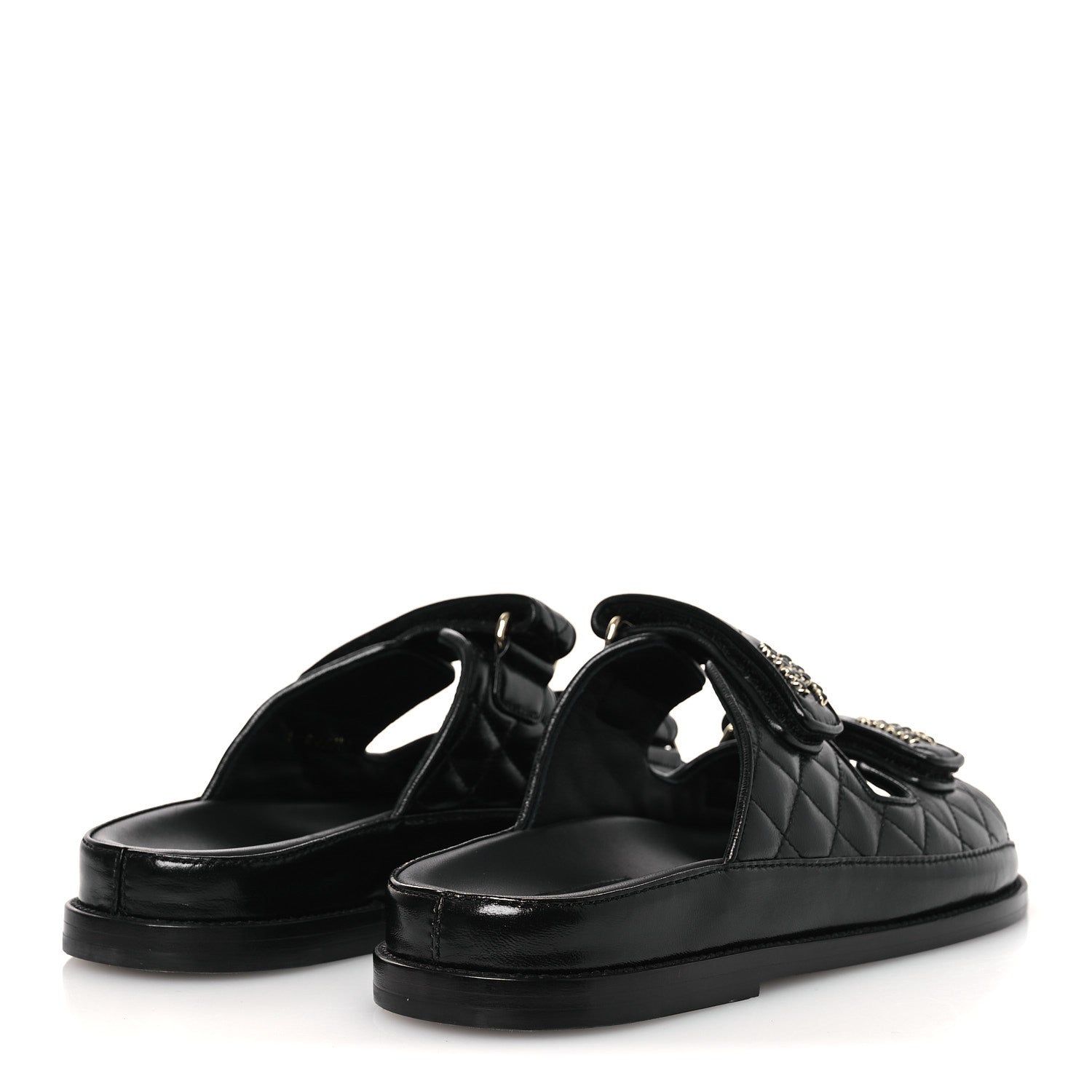 Chanel Lambskin Quilted Velcro Dad Chain CC Slide Sandals 38.5 Black 5 of 12
