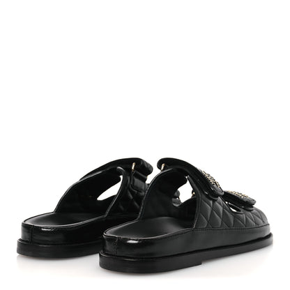 Chanel Lambskin Quilted Velcro Dad Chain CC Slide Sandals 38.5 Black 5 of 12