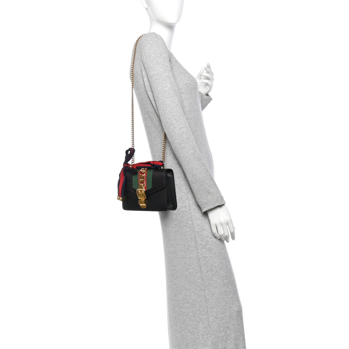 Calfskin Mini Sylvie Chain Shoulder Bag Black